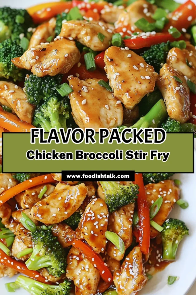 Looking for a delicious and quick chicken stir fry recipe? Try this healthy stir fry with broccoli that's perfect for busy weeknights! This easy chicken and vegetable stir fry features tender chicken, vibrant veggies, and a savory sesame oil stir fry sauce. In just 30 minutes, you can enjoy a flavorful meal that the whole family will love. Save this recipe for your next easy chicken dinner! #ChickenStirFry #HealthyEating #QuickMeals #EasyDinnerIdeas