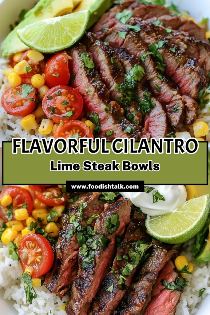 Looking for a delicious and healthy dinner? Try these Cilantro Lime Steak Rice Bowls! This easy flank steak recipe features marinated grilled steak paired with fluffy cilantro lime rice, fresh veggies, and avocado. Perfect for a satisfying weeknight meal or meal prep. Enjoy the vibrant flavors of this grilled steak and rice dish in just an hour. Save this easy rice bowl dinner for later and impress your family tonight! #CilantroLimeSteak #EasyDinner #HealthyBowls #FlankSteakRecipe