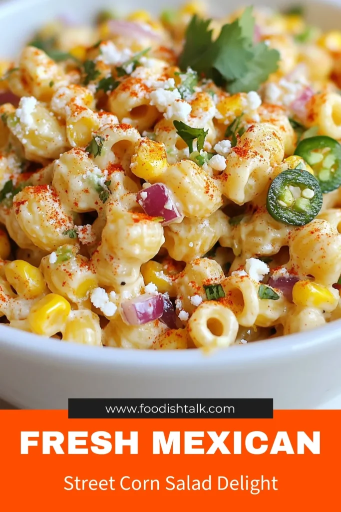 Try this delicious Mexican Street Corn Pasta Salad, a perfect summer pasta salad recipe that combines fresh corn, zesty lime, and creamy Cotija cheese. This pasta salad with corn features vibrant ingredients like red bell pepper and jalapeño, making it a flavorful addition to any gathering. Easy to make and packed with flavor, this Cotija cheese salad is sure to be a hit. Save this fresh corn pasta salad for your next BBQ! #MexicanStreetCornSalad #PastaSaladWithCorn #SummerSalad #CotijaCheese
