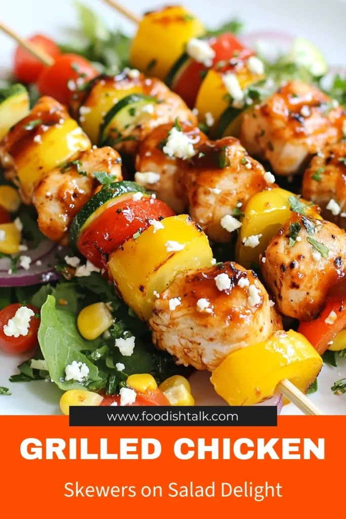 Elevate your summer meals with this delicious BBQ Chicken Skewer Salad! Packed with juicy grilled chicken skewers, vibrant veggies, and drizzled with your favorite BBQ sauce, this healthy BBQ recipe is a must-try. Perfect for warm days, this skewered chicken salad combines freshness and flavor. Enjoy it for lunch or dinner! Save this BBQ chicken salad for your next cookout! #BBQChickenSalad #GrilledChickenSkewers #HealthyBBQRecipes #SummerSaladRecipes
