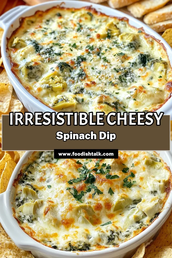 Looking for a delicious appetizer? This Cheesy Spinach Artichoke Dip is the ultimate cheesy dip recipe that combines fresh spinach and artichokes in a warm, creamy concoction. Serve it with tortilla chips for perfect dipping and impress your guests with this simple and tasty option. Elevate your gatherings with these spinach artichoke dip ideas. Don’t forget to save this recipe for your next party! #CheesyDip #AppetizerRecipes #SpinachArtichokeDip #TortillaChips