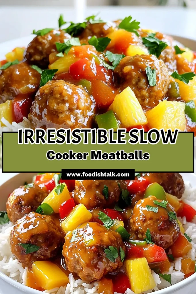 Savor the flavors of Slow Cooker Sweet & Sour Meatballs with this easy and delicious recipe! Juicy meatballs made from ground beef are paired with vibrant bell peppers and pineapple in a tangy sauce that cooks to perfection in your slow cooker. In just a few simple steps, you can create a mouthwatering dish that's perfect for dinner or entertaining guests. Click through for the full recipe and bring this tasty meal to your table tonight! #SlowCookerRecipes #MeatballRecipes #DinnerIdeas #EasyCooking