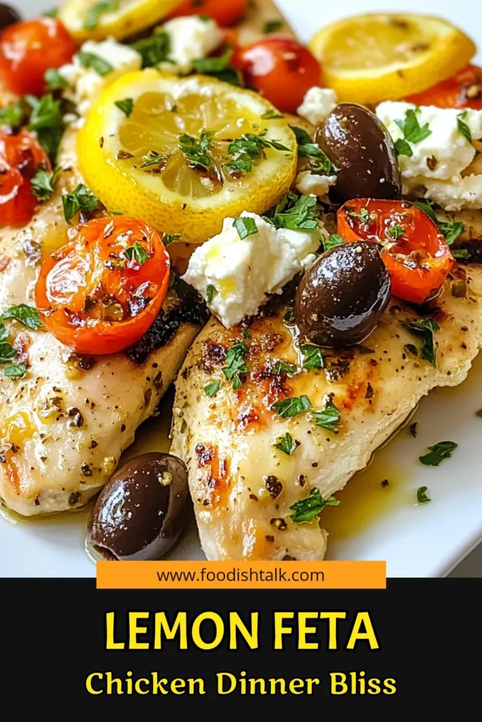 Discover the delicious flavors of Greek Lemon Feta Chicken, a simple and healthy feta cheese chicken recipe perfect for any night. This Mediterranean chicken dish is marinated in lemon and herbs, then grilled with olives for a burst of flavor. It's the ultimate easy lemon chicken recipe your family will love! Save this recipe for a quick and satisfying meal. #GreekLemonFetaChicken #MediterraneanChicken #FetaCheeseRecipe #EasyChickenRecipe