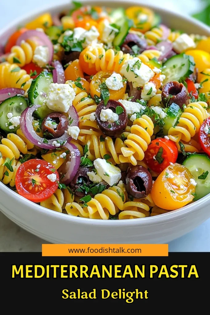 Discover the ultimate Mediterranean pasta salad with this tri-color rotini recipe that combines fresh ingredients and vibrant flavors. This healthy pasta salad features cherry tomatoes, cucumber, Kalamata olives, and creamy feta cheese for a delightful taste. Perfect for gatherings or meal prep, this feta cheese salad is sure to impress. Try this easy Kalamata olive recipe today and elevate your salad game! Save this recipe for later! #MediterraneanPastaSalad #HealthyPastaSalad #FetaCheeseSalad #KalamataOliveRecipes