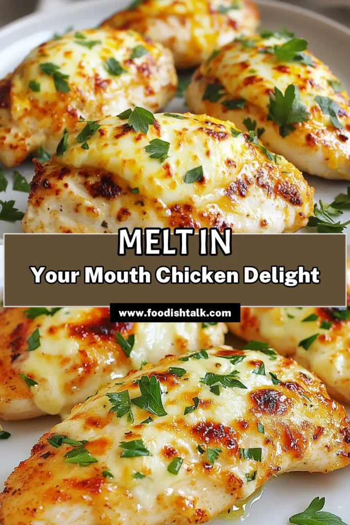 Discover the secret to perfect Melt in Your Mouth Chicken with this easy chicken breast recipe! Marinated in a creamy Greek yogurt chicken marinade, this baked mozzarella chicken will become a family favorite. Enjoy juicy, flavorful chicken breasts that are simple to prepare and absolutely delicious. Try this creamy chicken skillet recipe tonight and impress your loved ones! Save now for meal inspiration! #MeltInYourMouthChicken #EasyChickenBreastRecipes #GreekYogurtMarinade #BakedMozzarellaChicken