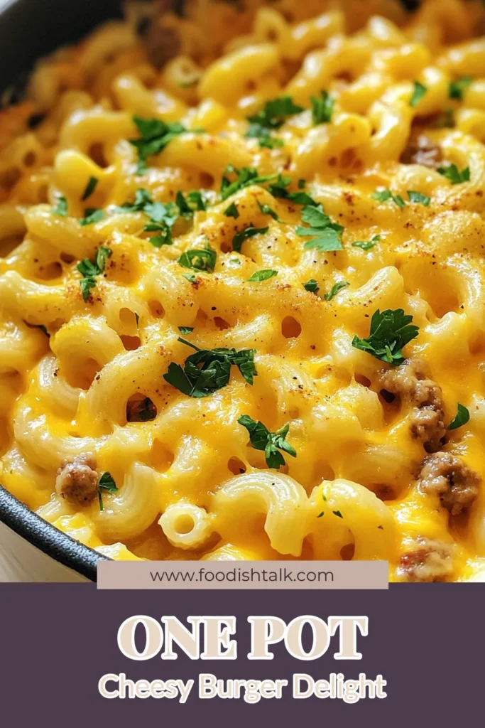 Discover the ultimate One-Pot Burger Recipe with this Cheesy Macaroni Dinner that’s sure to delight! This Ground Beef Pasta Dish combines rich flavors in a quick and easy cheesy one-pot meal. Perfect for busy weeknights, this recipe is a go-to for a quick family dinner. Enjoy creamy cheddar and savory spices in every bite. Try it today and bring comfort to your dinner table! Save this recipe for later! #OnePotMeal #CheeseburgerMac #FamilyDinner #EasyRecipes