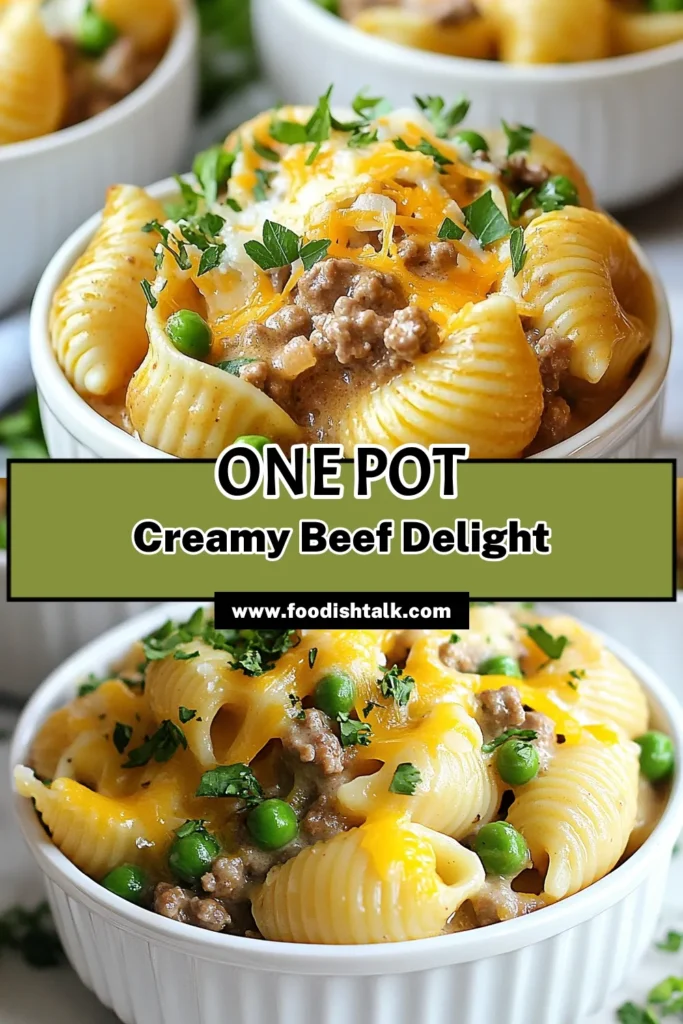 Discover the ultimate one-pot creamy beef and shells recipe that's perfect for a cozy dinner! This ground beef pasta recipe combines tender shell pasta with creamy goodness, making it a delightful creamy pasta dish everyone will love. Quick and simple, this easy beef shell recipe is sure to become a favorite. Try this delicious one-pot dinner idea tonight, and don’t forget to save for later! #OnePotRecipes #BeefPasta #DinnerIdeas #CreamyPasta