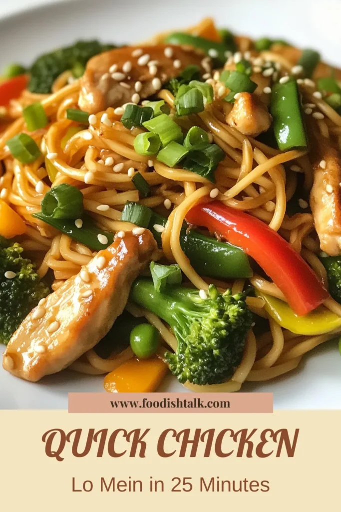 Create a delicious meal in no time with this quick chicken lo mein recipe! Perfect for busy weeknights, this easy lo mein recipe features tender stir fry chicken noodles tossed with vibrant lo mein with vegetables. You'll love how homemade chicken lo mein brings restaurant flavors right to your kitchen. Try this simple dish for a tasty and satisfying dinner. Save this recipe for later! #ChickenLoMein #QuickRecipes #StirFryNoodles #EasyDinnerIdeas