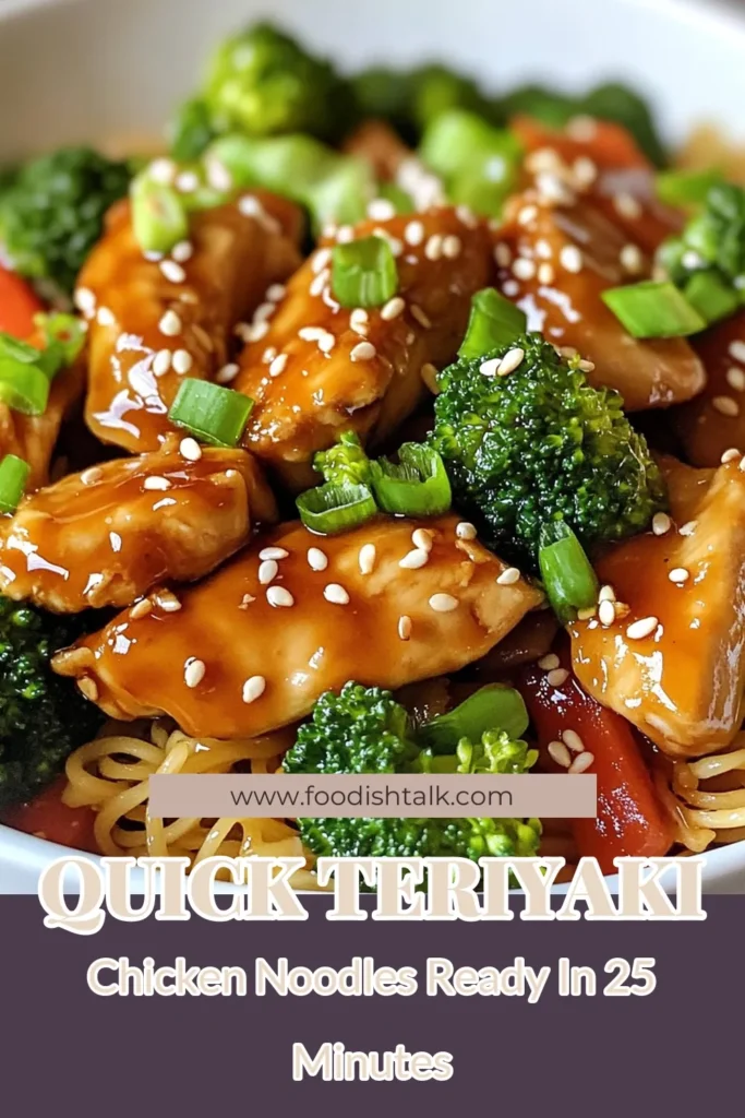Discover a delicious stir-fry noodle recipe with these Teriyaki Chicken Noodles! This easy teriyaki chicken dish combines thinly sliced chicken, fresh veggies, and homemade teriyaki sauce for a quick dinner that’s ready in just 25 minutes. Perfect for busy weeknights, this meal is packed with flavor and nutrition. Try it tonight and enjoy a satisfying meal your family will love! Save this recipe for later! #TeriyakiChickenNoodles #QuickDinnerRecipes #StirFryNoodles #EasyTeriyakiChicken
