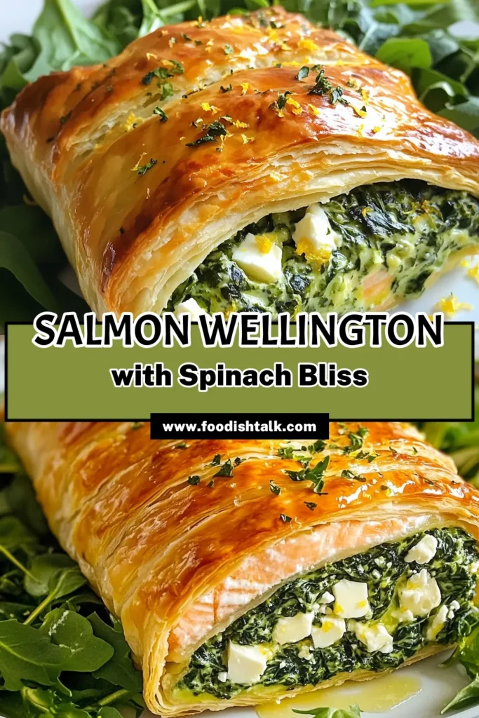 Indulge in this exquisite Spinach and Cheese Salmon Wellington, a delightful twist on traditional recipes. This Salmon Wellington recipe features fresh salmon wrapped in flaky puff pastry, stuffed with a creamy mixture of spinach, cream cheese, and feta. Perfect for healthy salmon recipes, this dish is sure to impress. Try it now and elevate your dinner! Save this delicious Puff pastry salmon dish for your next family meal. #SalmonWellington #HealthyRecipes #PuffPastry #DinnerIdeas