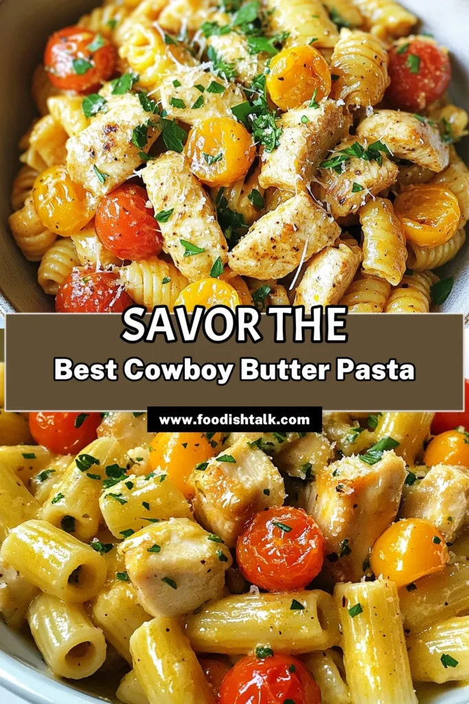 Discover the delicious Cowboy Butter Chicken Pasta, your new go-to creamy chicken pasta recipe that’s quick and easy! This one-pan pasta dish combines tender chicken with garlic, fresh herbs, and a zesty lemon kick for a meal everyone will love. Perfect for busy weeknights, try this easy garlic chicken pasta, and savor the flavors. Save this recipe for a delightful dinner tonight! #PastaRecipes #ChickenDinner #EasyCooking #OnePanMeal