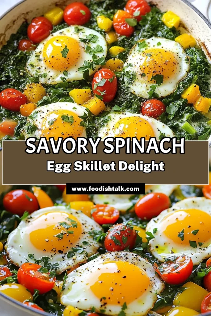 Start your day with this delicious spinach egg skillet, the perfect healthy breakfast recipe packed with flavor and nutrients. This easy brunch idea combines fresh spinach, vibrant bell peppers, and protein-packed eggs for a satisfying vegetable egg dish that is sure to impress. Whip it up in just 15 minutes and enjoy a nutritious meal any day of the week. Save this recipe for your next breakfast! #HealthyBreakfast #BrunchIdeas #VegetableEggDish #SpinachEggSkillet