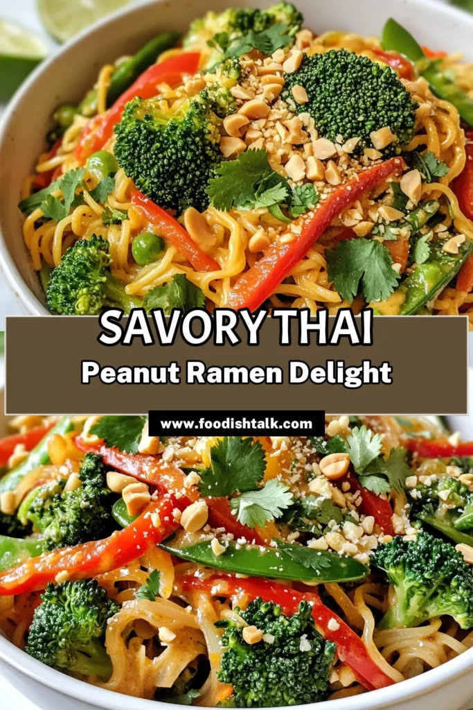 Craving a delicious, quick meal? Try this Thai Peanut Ramen Stir Fry! This vegan ramen stir fry recipe features fresh veggies like broccoli, bell peppers, and snap peas, all tossed in a creamy peanut sauce. In just 30 minutes, you can whip up an easy ramen noodle recipe that’s both healthy and satisfying. Perfect for lunch or dinner! Save this healthy vegetable stir fry for your next meal prep! #VeganRecipes #StirFry #EasyMeals #RamenNoodles