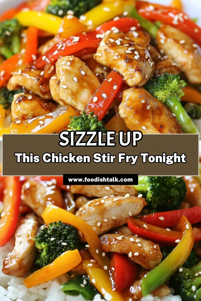 Looking for a quick weeknight dinner? Try this easy chicken stir fry recipe that packs a punch! With tender sizzlin' chicken and a medley of colorful vegetables, this healthy stir fry with vegetables is not only delicious but also nutritious. Ready in just 25 minutes, it's perfect for busy nights! Don’t miss out on this flavorful meal—save this recipe today! #ChickenStirFryRecipe #EasyChickenStirFry #HealthyStirFry #QuickDinner