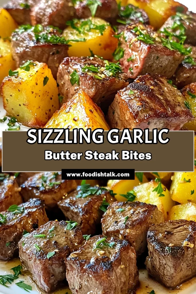 Indulge in a delicious easy steak dinner recipe with these garlic butter steak bites paired with crispy roasted potatoes. This garlic steak recipe highlights tender sirloin steak bites coated in flavorful garlic and butter, perfectly complemented by golden, crispy potatoes. Impress your family with this delectable meal that’s quick to whip up. Give it a try today! #GarlicButterSteakBites #SteakDinner #EasyRecipes #CrispyPotatoes