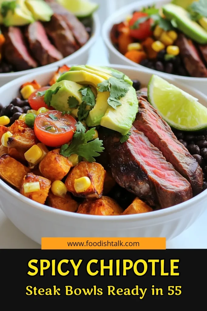 Savor the bold flavors of Chipotle Steak & Spicy Potato Bowls with this easy recipe! Packed with roasted sweet potatoes, juicy flank steak, black beans, and fresh veggies, these bowls are perfect for meal prep. Enjoy them all week long with zesty lime and cilantro to elevate every bite. Click to explore the full recipe and get inspired to cook up a delicious and healthy dish today! #ChipotleSteak #HealthyMeals #MealPrep #Foodie
