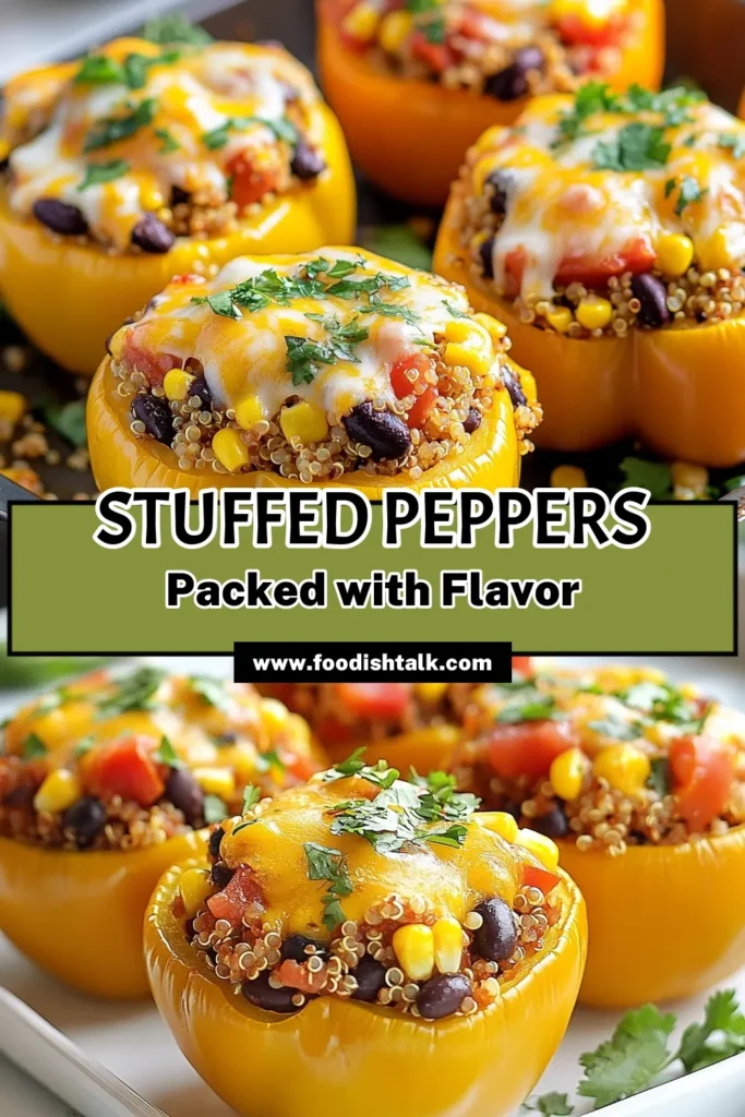 Looking for an easy healthy dinner idea? Try these colorful quinoa stuffed bell peppers! This healthy stuffed peppers recipe combines protein-packed quinoa with black beans, corn, and spices for a delicious vegetarian twist. Perfect for meal prep or a quick weeknight dinner, these bell pepper recipes are sure to please everyone. Don’t miss out on this tasty vegetarian quinoa recipe! Save this recipe for later! #QuinoaStuffedPeppers #HealthyStuffedPeppers #VegetarianRecipes #BellPepperRecipes