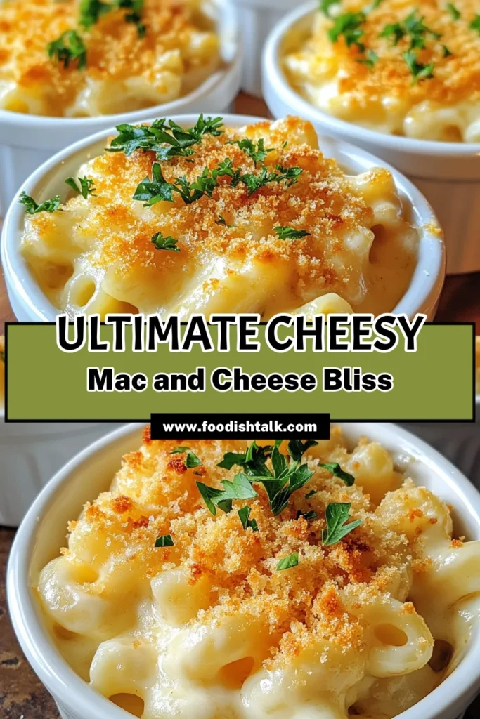 Indulge in this classic cheesy mac and cheese that brings comfort to any meal! This easy mac and cheese recipe combines creamy macaroni and cheese with sharp cheddar and mozzarella for a cheesy bliss you won’t forget. Top it with breadcrumbs for a baked mac and cheese with breadcrumbs that’s golden and crispy. Perfect for family dinners or potlucks! Save this delicious recipe and bring the cheesy goodness to your table! #MacAndCheese #ComfortFood #CheesyRecipes #FamilyDinner