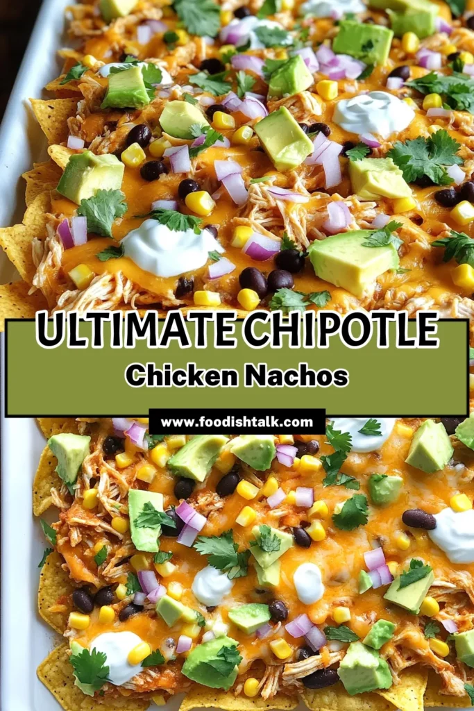 Get ready to indulge in the ultimate comfort food with these delicious Sheet Pan Chipotle Chicken Nachos! Layered with zesty chipotle chicken, black beans, corn, and loaded with melted cheese, this easy recipe is perfect for game day or any gathering. Top with creamy avocado and fresh cilantro for a burst of flavor. Click through for the full recipe and treat yourself today! #SheetPanNachos #ChipotleChicken #EasyRecipes #ComfortFood