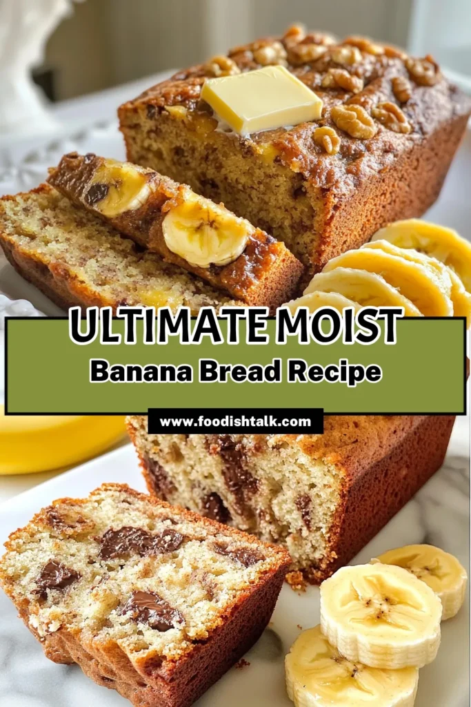 Indulge in this easy banana bread recipe that guarantees moistness in every slice! This homemade banana bread is a crowd-pleaser, perfect for any occasion. Enhance the flavor with optional dark chocolate chips for a delightful twist. Plus, try out this healthy banana bread recipe by swapping in whole wheat flour. Be sure to save this moist banana bread recipe for your baking list! #BananaBread #Baking #HealthyRecipes #Desserts