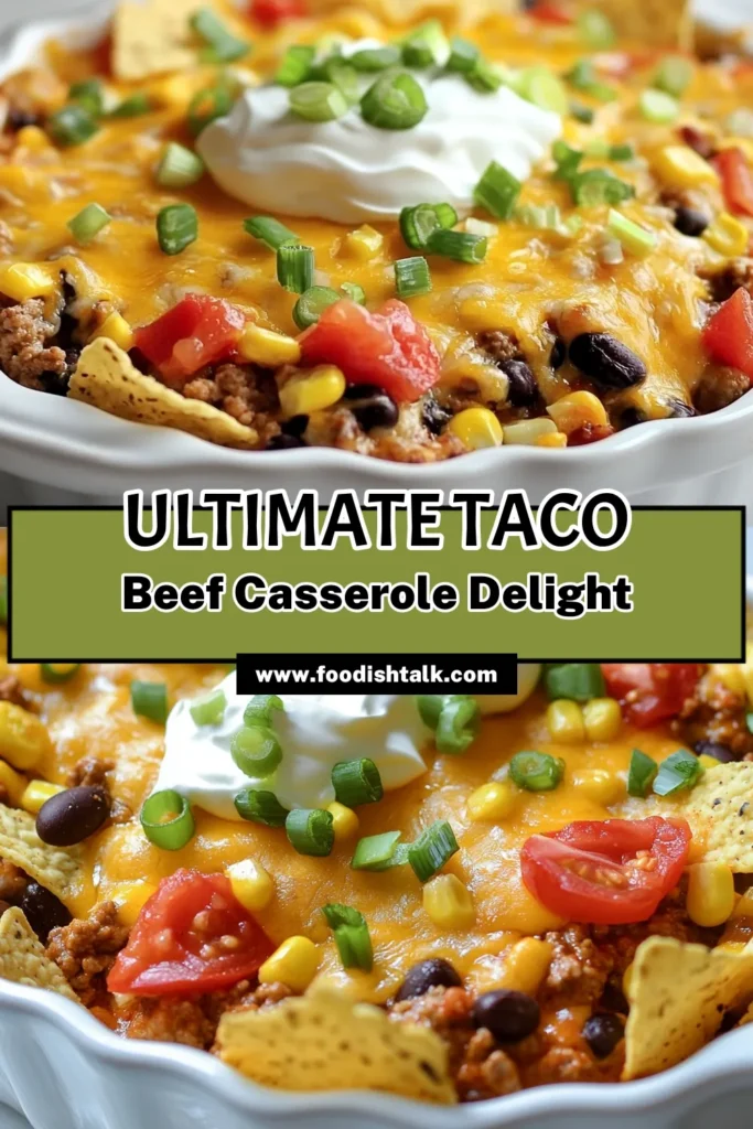 Savor the deliciousness of this Loaded Taco Beef Casserole, a cheesy taco casserole that’s easy to make and perfect for any night. Featuring ground beef, black beans, salsa, and lots of cheese, this easy taco bake is bursting with flavor and sure to please the whole family. Don't miss out on this tempting taco beef casserole recipe! Try it today, and save it for your next meal idea! #TacoBeefCasserole #LoadedTacoCasserole #CheesyTacoCasserole #EasyTacoBake