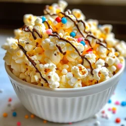 To make Marshmallow Popcorn, gather these items: - 1/2 cup popcorn kernels - 1/4 cup unsalted butter - 1 bag (10 oz) mini marshmallows - 1/2 teaspoon vanilla extract - 1/2 teaspoon salt - 1/2 cup chocolate chips (optional) - Colored sprinkles (optional for added fun) If you have dietary needs, here are some swaps: - Use coconut oil instead of unsalted butter for a dairy-free option. - Choose vegan mini marshmallows for a vegan treat. - Replace chocolate chips with dairy-free chips if needed. I recommend these brands for great results: - Popcorn kernels: Orville Redenbacher’s or Amish Country. - Mini marshmallows: Jet-Puffed or Dandies (vegan option). - Chocolate chips: Ghirardelli or Enjoy Life (for dairy-free). These ingredients will help you create a tasty treat that everyone will enjoy! {{ingredient_image_1}} To start, you need to pop the popcorn. You can use a popcorn maker or a large pot. If you use a pot, heat it over medium heat. Add the popcorn kernels and cover it with a lid. Shake the pot gently as it pops. This helps prevent burning. Once the popping slows down, remove it from the heat. Pour the popped popcorn into a large mixing bowl. Make sure to set it aside for later. Now, let’s make the marshmallow mixture. In a medium saucepan, melt the unsalted butter over medium heat. Once it is melted, add the mini marshmallows. Stir constantly until the marshmallows turn smooth. This should only take a few minutes. Next, remove the pan from heat. Stir in the vanilla extract and salt for extra flavor. Mix well to combine. It’s time to coat the popcorn! Pour the melted marshmallow mixture over the popped popcorn. Use a spatula or your hands to mix. If you use your hands, make sure to coat them in butter or oil first. This helps prevent sticking. Gently fold the popcorn until every piece is coated. If you want, sprinkle chocolate chips over the warm popcorn. Mix gently again to let them melt slightly. For some added fun, sprinkle colored sprinkles on top. Spread the popcorn on a baking sheet lined with parchment paper. Let it cool for about 30 minutes. This helps the marshmallow set. After that, break it into clusters and enjoy! To make great popcorn, start with fresh kernels. Old kernels may not pop well. Use a popcorn maker or a large pot with a lid. Heat the oil before adding the kernels. This helps them pop evenly. Shake the pot gently while popping. This keeps the heat even and prevents burning. To keep popcorn from sticking, coat your hands with butter or oil. This helps when mixing the marshmallow mixture. Use a large bowl to mix the popcorn. This gives you space to fold without making a mess. Stir gently to avoid breaking the popcorn. If you notice clumps, break them apart carefully with your hands. You can add more flavor to your popcorn. Try mixing in peanut butter for a nutty taste. Drizzling melted chocolate can add sweetness and richness. Experiment with other toppings like cinnamon or coconut. Colored sprinkles not only add fun but also a nice crunch. The more you mix, the more fun your popcorn becomes! Pro Tips Use Fresh Kernels: For the best popping results, ensure that your popcorn kernels are fresh. Old kernels may not pop well, leading to a disappointing texture. Control the Heat: When melting the marshmallows, keep the heat at medium to prevent burning. Stir constantly to achieve a smooth, creamy mixture. Coat Your Hands: If using your hands to mix the popcorn and marshmallow, coat them with butter or oil to prevent the mixture from sticking. Experiment with Flavors: Feel free to customize your Marshmallow Madness Popcorn with different flavors, such as adding peanut butter or a sprinkle of cinnamon for a unique twist! {{image_2}} You can easily change the taste of marshmallow popcorn. Try mixing in peanut butter for a nutty twist. Melt 1/4 cup of peanut butter with the marshmallows. You can also use caramel sauce for a sweet drizzle. Just pour it over before mixing in the popcorn. Chocolate lovers can add chocolate chips to make it extra special. Make your marshmallow popcorn more fun with colorful add-ins. Seasonal sprinkles add joy and flair. Use red and green sprinkles for holidays or pastel colors for spring. You can even mix in mini candies like M&Ms or gummy bears. This makes it look festive and tasty. Want a healthier option? You can reduce the sugar by using less marshmallows. Try using 8 oz instead of 10 oz. You can also use air-popped popcorn instead of buttered popcorn. For a different flavor, swap the butter for coconut oil. It adds a light taste and keeps it healthier. To keep your leftover marshmallow popcorn fresh, first let it cool completely. Place it in an airtight container. This helps to keep moisture out and maintain the popcorn's texture. You can also use a large zip-top bag if you don’t have a container. Store the container in a cool, dry place. Avoid areas with heat or humidity. If you notice any popcorn becoming stale, you can revive it. Just pop it in the oven at a low temperature for a few minutes. This brings back some crispness. Marshmallow popcorn stays fresh for about 3 to 5 days at room temperature. For longer storage, you can freeze it. Place the popcorn in an airtight bag or container. It can last for up to 3 months in the freezer. To enjoy, let it thaw at room temperature for a few hours before eating. Yes, you can use microwave popcorn. It saves time and effort. Just remember to check the flavor. Some brands add butter or salt. Choose plain popcorn for the best results. You can use coconut oil or vegan butter. Both options work well. They will create a similar texture and flavor. Another choice is margarine. Just make sure it melts smoothly. You can use a microwave to melt the marshmallows. Place mini marshmallows and butter in a microwave-safe bowl. Heat in 30-second bursts, stirring in between. Once melted, mix with the popcorn. It depends on the ingredients. Use vegan butter and check the marshmallow brand. Some marshmallows contain gelatin, which is not vegan. Look for vegan-friendly marshmallows to enjoy this treat. In this post, we covered how to make tasty marshmallow popcorn. We talked about key ingredients, step-by-step instructions, and some helpful tips. You learned about flavor twists and ways to keep it fresh. My final thought is that making this treat can be fun and easy. Get creative with flavors and enjoy the process, whether with family or friends. You’ll love how simple and tasty it can be!