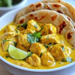 - 500g boneless chicken, cut into bite-sized pieces - 1 large onion, finely chopped - 3 cloves garlic, minced - 1-inch piece ginger, grated - 1 can (400ml) coconut milk - 2 tablespoons curry powder - 1 teaspoon turmeric - 1 teaspoon red chili powder (adjust to spice preference) - 2 tablespoons vegetable oil - Salt to taste - Fresh cilantro leaves for garnish - Juice of half a lime - 2 cups whole wheat flour - 1/2 teaspoon salt - 2 tablespoons ghee or unsalted butter, melted - Water as needed to form dough When I make chicken curry with paratha, I start with fresh ingredients. For the chicken curry, I always use boneless chicken. It cooks faster and stays tender. I chop one large onion finely. The onion adds sweetness to the dish. I also mince three cloves of garlic and grate a piece of ginger. These three create a strong base flavor. Next, I reach for a can of coconut milk. It gives the curry a rich, creamy texture. Spice is key here! I add two tablespoons of curry powder, one teaspoon of turmeric, and one teaspoon of red chili powder. Adjust the chili powder based on how spicy you like it. I heat two tablespoons of vegetable oil in a pot. After the oil is hot, I add the onion. I cook it until it turns golden brown. This step builds deep flavors. I finish with salt to taste and a squeeze of fresh lime juice. Finally, I sprinkle fresh cilantro on top for color and freshness. Now, for the paratha, I use whole wheat flour. I mix two cups of flour with half a teaspoon of salt. Then, I add water slowly until the dough is soft. The key here is kneading the dough. I knead for about five minutes until it feels smooth. I cover the dough and let it rest for thirty minutes. This makes rolling the parathas easier. I use melted ghee or butter to add flavor. The dough should be pliable yet firm. With these ingredients ready, I am set for a delicious dinner delight! {{ingredient_image_1}} - In a large bowl, combine 2 cups of whole wheat flour and 1/2 teaspoon of salt. - Slowly add water until a soft dough forms. - Knead the dough for about 5 minutes until it is smooth. - Cover the dough with a damp cloth and let it rest for 30 minutes. - In a large pot, heat 2 tablespoons of vegetable oil over medium heat. - Add 1 large finely chopped onion and sauté until golden brown. - Stir in 3 minced garlic cloves and 1-inch grated ginger, cooking for one minute. - Sprinkle in 2 tablespoons of curry powder, 1 teaspoon of turmeric, and 1 teaspoon of red chili powder. - Mix well and toast the spices for about 2 minutes. - Add 500g of boneless chicken pieces and stir to coat them in the spices. - Cook for about 5-7 minutes until the chicken is no longer pink. - Pour in 1 can of coconut milk and stir to combine. - Bring the mixture to a simmer, cover, and cook for 15 minutes. - Season with salt and lime juice to taste. Garnish with fresh cilantro leaves. - While the curry simmers, divide the dough into small balls, about the size of a golf ball. - Roll each ball into a thin circle on a floured surface. - Heat a non-stick skillet over medium heat and add a bit of ghee. - Cook each rolled paratha for about 2-3 minutes on each side until golden brown. - Brush with ghee as needed for extra flavor. To get the best taste, toast your spices first. Heat them in the pan until fragrant. This step brings out their true flavors. After that, add the wet ingredients like coconut milk. Adjust the seasoning to match your spice level. You can add more chili powder if you like it hotter. For tasty parathas, use ghee instead of regular oil. Ghee gives a rich flavor and helps make the parathas flaky. Also, let the dough rest after kneading. This resting time improves the texture. It helps the parathas roll out easily. Serve your chicken curry in colorful bowls. This makes the dish look more appealing. Add fresh lime wedges on the side for a zesty kick. Don’t forget to garnish with chopped cilantro. It adds a nice touch and fresh flavor. Pro Tips Marinate the Chicken: For deeper flavor, marinate the chicken in yogurt and spices for at least 30 minutes before cooking. Adjusting Spice Levels: Taste the curry as it cooks and adjust the red chili powder to your preferred spice level. Resting the Dough: Allowing the paratha dough to rest helps to create a softer texture, making it easier to roll out. Cooking Parathas: Use medium heat to cook parathas; too high can burn them before they cook through. {{image_2}} You can switch up the chicken curry in fun ways. - Add vegetables like spinach or bell peppers: This not only adds color but also boosts nutrition. Spinach gives a nice green hue, while bell peppers add crunch. Just toss them in with the chicken for extra flavor. - Experiment with different curry powders: Each curry powder has its own unique taste. Try a garam masala or tikka masala for a new twist. Adjust the spice level to your liking and discover your new favorite flavor. Parathas can be more than just a side dish. - Try stuffed parathas with cheese or potatoes: You can fill your parathas with mashed potatoes or cheese. This makes them even more delicious and filling. Just roll out the dough, add your filling, and seal it up before cooking. - Use different flours, such as millet or rice flour: Switching flours changes the taste and texture. Millet flour makes a nutty paratha, while rice flour gives a nice crispiness. Feel free to mix flours for a unique twist! To keep your chicken curry fresh, refrigerate it in an airtight container. This will help keep the flavors intact. Consume it within 3-4 days for the best taste. The curry may lose some flavor after this time, so it’s best to enjoy it soon. For parathas, keep them in a sealed bag at room temperature. This helps maintain their texture. If you want to store them longer, freeze the parathas. To reheat, just warm them in a skillet or microwave. This way, you can enjoy their flaky goodness anytime! - Yes, frozen chicken can be used; ensure it's thawed before cooking. You can save time by using frozen chicken. Just make sure it is fully thawed. This helps the chicken cook evenly and absorb the flavors from the curry. - Serve with rice or a side salad for a complete meal. Chicken curry pairs well with rice. You can also add a fresh side salad for crunch. Both options balance the rich flavors of the curry. - Reduce the amount of red chili powder or use mild curry powder. If you prefer a milder taste, cut down on the red chili powder. You can also switch to a mild curry powder. This way, you still enjoy the dish without the heat. This blog post shared a simple chicken curry and paratha recipe. Each step ensures you create a tasty dish. Remember to toast your spices for the best flavor. Use ghee for flaky parathas. Feel free to adjust spices or add veggies to fit your taste. Store leftovers properly for later enjoyment. Cooking should be fun and satisfying. Now, it's time to gather your ingredients and start cooking! Enjoy your meal!