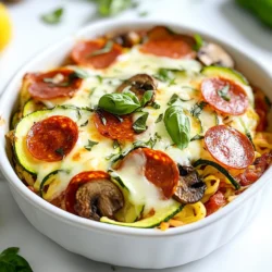 To make a tasty low-carb crustless pizza bowl, you'll need fresh and colorful ingredients. Here’s what you should gather: - 1 cup zucchini, shredded - 1 cup bell pepper, diced (red or green) - 1 cup mushrooms, sliced - 1 cup diced tomatoes - 1 cup shredded mozzarella cheese - 1/2 cup pepperoni, turkey or vegetarian - 2 tablespoons olive oil - 1 teaspoon dried oregano - 1 teaspoon garlic powder - Salt and pepper to taste - Fresh basil or parsley for garnish (optional) Each ingredient plays a role in making the dish flavorful. The zucchini gives a nice base, while bell peppers add crunch. Mushrooms bring earthiness, and tomatoes add freshness. Mozzarella cheese melts beautifully, creating a gooey layer. Pepperoni gives a savory kick. Olive oil helps blend the flavors, and spices bring it all together. You can also top it off with fresh herbs for a pop of color and taste. Enjoy picking out your ingredients! It’s all about creating a fun and tasty meal. {{ingredient_image_1}} 1. Preheating the oven Start by preheating your oven to 375°F (190°C). This way, your pizza bowl will bake evenly. 2. Preparing the vegetable mixture In a large mixing bowl, add 1 cup of shredded zucchini, 1 cup of diced bell pepper, 1 cup of sliced mushrooms, and 1 cup of diced tomatoes. These vegetables add flavor and texture. 3. Mixing and layering ingredients Drizzle 2 tablespoons of olive oil over the vegetable mix. Then, sprinkle in 1 teaspoon of dried oregano, 1 teaspoon of garlic powder, and salt and pepper to taste. Stir well. Next, spread the mixture in a greased 9-inch pie dish or oven-safe bowl. Layer 1 cup of shredded mozzarella cheese on top, and then scatter 1/2 cup of pepperoni over the cheese. 1. Baking time and temperature Place your pizza bowl in the preheated oven. Bake it for 25 to 30 minutes. This will melt the cheese and cook the veggies. 2. Signs of doneness Look for the cheese to be melted and bubbly. The edges of the vegetables should brown slightly. Once you see this, your Low-Carb Crustless Pizza Bowl is ready! You can switch out vegetables in your pizza bowl. Try using spinach, broccoli, or eggplant. These add great taste and color. If you want a different cheese, use nutritional yeast for a dairy-free option. Vegan cheese works well too. These changes keep the dish tasty and healthy. To ensure even cooking, spread the veggie mix well in the dish. This helps it cook uniformly. Check the bowl halfway through baking. Stir gently if needed. To prevent excess moisture, squeeze the shredded zucchini before mixing. This keeps your pizza bowl from getting soggy. Enjoy a perfect, low-carb slice every time! Pro Tips Use Fresh Vegetables: Fresh ingredients will enhance the flavor and texture of your pizza bowl. Opt for seasonal produce when possible. Experiment with Cheese: Feel free to mix different types of cheese, such as cheddar or gouda, for a more complex flavor profile. Make it Spicy: Add a pinch of red pepper flakes or sliced jalapeños to the vegetable mix for an extra kick! Customize Your Toppings: Get creative with other toppings like olives, onions, or spinach to suit your taste preferences. {{image_2}} You can change the protein in your crustless pizza bowl for a new taste. Try different types of pepperoni for fun. You can use turkey pepperoni for a leaner choice. Vegetarian pepperoni works great too. Adding cooked sausage gives a nice, hearty flavor. You can use Italian sausage for more spice. If you prefer chicken, add cooked, shredded chicken. This option keeps it light and tasty. To take your pizza bowl up a notch, add some heat. Red pepper flakes give a nice kick. If you like spicy food, jalapeños will spice things up even more. You can also add fresh herbs like basil or oregano. These add bright flavors. A seasoning blend can make your dish pop with taste. Mix in garlic powder, onion powder, or Italian seasoning for extra depth. These easy swaps let you customize your meal. Enjoy making it your own! To store your low-carb crustless pizza bowl, let it cool first. Once cool, cover it tightly with plastic wrap or transfer it to an airtight container. This keeps it fresh for 3 to 4 days in the fridge. When you're ready to eat, simply reheat in the oven or microwave. If using the microwave, heat in short bursts to avoid sogginess. If you want to keep your pizza bowl longer, freezing is a great option. First, allow it to cool completely. Then, cut it into portions for easy use. Wrap each piece tightly in plastic wrap, then place them in a freezer-safe bag or container. This way, you can enjoy it for up to 2 months. To reheat, let it thaw in the fridge overnight. Then bake it in the oven or microwave until hot. Can I make it in advance? Yes, you can make this dish in advance. Prepare the pizza bowl up to the baking step. Cover it and store it in the fridge for up to two days. When you’re ready, bake it as described. This saves time on busy days. How do I reheat leftovers? Reheating is simple. Place your leftover pizza bowl in the oven at 350°F (175°C) for about 15 minutes. You can also use a microwave. Heat in short bursts until warm. This keeps the cheese nice and gooey. Is it suitable for meal prep? Absolutely! This dish fits meal prep perfectly. You can portion out servings in individual containers. It stays good in the fridge for about three days. Just reheat when you need a quick meal. Enjoy a tasty, low-carb option anytime! This pizza bowl recipe blends fresh veggies and flavors for a tasty meal. You learned how to layer ingredients and bake them perfectly. I shared tips for ingredient swaps and extra flavors. It’s fun to experiment with various proteins. Storing leftovers correctly keeps your dish fresh longer. Use this recipe for a quick weeknight meal or meal prep. Enjoy your delicious creation, and feel free to share your twists!