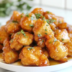 To make Honey Butter Chicken, you need a few simple ingredients. Here’s what you’ll need: - 1 lb chicken breast, cut into bite-sized pieces - 1/4 cup honey - 1/4 cup unsalted butter - 1/2 cup all-purpose flour - 1 teaspoon garlic powder - 1 teaspoon paprika - 1/2 teaspoon salt - 1/4 teaspoon black pepper - 1/4 cup buttermilk - 2 tablespoons vegetable oil - Fresh parsley, chopped (for garnish) Each ingredient plays a key role in making this dish tasty. The chicken breast gives a great base. Honey adds sweetness while butter makes it rich. Flour helps create a crispy coating. Garlic powder and paprika bring flavor. Salt and black pepper add seasoning. Buttermilk tenderizes the chicken. Vegetable oil is for frying. Finally, parsley adds a fresh touch. You can find most of these ingredients in your kitchen or local store. This list is a guide to help you create a delightful meal. {{ingredient_image_1}} Marinating in Buttermilk Start by pouring 1/4 cup of buttermilk into a bowl. Take your chicken breast, cut into bite-sized pieces, and dip them into the buttermilk. Let them soak for a few minutes. This adds moisture and flavor to the chicken. Coating in Flour Mixture In another bowl, mix together 1/2 cup of all-purpose flour, 1 teaspoon of garlic powder, 1 teaspoon of paprika, 1/2 teaspoon of salt, and 1/4 teaspoon of black pepper. After the chicken has marinated, take it out and let the excess buttermilk drip off. Coat each piece in the flour mixture, ensuring they are well covered. Heating the Skillet Now, grab a large skillet and add 2 tablespoons of vegetable oil. Heat the oil over medium heat. You want it hot but not smoking. Frying the Chicken Carefully place the coated chicken pieces in the skillet. Cook them in a single layer. Avoid overcrowding the pan. Fry for about 5 to 7 minutes on each side. Look for a golden brown color and make sure they are cooked all the way through. Once done, transfer them to a paper towel-lined plate to drain excess oil. Melting Butter In the same skillet, turn the heat down to medium-low. Add 1/4 cup of unsalted butter and let it melt. Keep an eye on it so it doesn’t burn. Combining with Honey Once the butter melts, stir in 1/4 cup of honey. Mix well until the two combine. Let it simmer gently for about 2 minutes. Stir continuously to keep it from burning. Tossing Chicken in Sauce Now, add your fried chicken back to the skillet. Toss the chicken in the honey butter sauce to coat every piece evenly. Cook for an extra minute to warm everything through. Enjoy the sweet and savory aroma! - Avoiding Overcrowding When you cook your chicken, give each piece space. If you add too many pieces at once, they steam instead of fry. Fry the chicken in batches if your skillet is small. - Testing Doneness To check if the chicken is cooked, cut a piece in half. It should be white inside, with no pink. You can also use a meat thermometer; it should read 165°F. - Adjusting Sweetness If you like it sweeter, add more honey. Start with a teaspoon at a time. Taste as you go to find your perfect balance. - Adding Spices Spice it up! Add cayenne pepper or chili powder for heat. A pinch of cinnamon can add warmth, too. Experiment to find your favorite mix. - Garnishing with Fresh Parsley Chopped fresh parsley adds a nice pop of color. Sprinkle it on just before serving. It makes your dish look fresh and inviting. - Serving Suggestions Serve honey butter chicken over rice or with warm bread. This helps soak up the delicious sauce. You can also pair it with a crisp salad for a complete meal. Pro Tips Marinate for Extra Flavor: Let the chicken pieces sit in buttermilk for at least 30 minutes before coating. This will enhance the tenderness and flavor of the chicken. Use Fresh Ingredients: Opt for freshly chopped parsley and high-quality honey for a more vibrant flavor in your honey butter sauce. Control the Heat: Be cautious with the heat when melting the butter and honey. Keep it on medium-low to prevent burning and allow the flavors to meld beautifully. Serve Immediately: For the best experience, serve the chicken right after coating it with the honey butter sauce to enjoy its crispy texture. {{image_2}} To add heat, sprinkle cayenne pepper into the flour mix. Start with half a teaspoon. Taste the chicken after cooking. You can always add more heat. If you want a different kick, try using hot sauce. A dash of sriracha or chili garlic sauce works great. Baking is a healthy option. Preheat your oven to 400°F. Place the coated chicken pieces on a baking sheet. Use parchment paper for easy cleanup. Bake for 20-25 minutes. Check for golden brown color. You may want to increase honey and butter for more sauce. Serving this chicken over rice makes it a meal. Use white rice, brown rice, or even quinoa. Top with fresh veggies like bell peppers or green onions. You can also add sliced avocado or a drizzle of ranch dressing for extra flavor. This creates a balanced and filling dish. Best Storage Practices Place your leftover honey butter chicken in an airtight container. Make sure it cools down first. This helps keep the chicken fresh. You can also use plastic wrap or a zip-top bag if needed. Shelf Life In the fridge, your honey butter chicken lasts about 3 to 4 days. After that, it may lose its taste and texture. Always check for any signs of spoilage before eating. How to Freeze To freeze your honey butter chicken, let it cool completely. Then, pack it in a freezer-safe container. You can also use heavy-duty freezer bags. Make sure to squeeze out as much air as possible. Thawing Suggestions Thaw your chicken in the fridge overnight before reheating. If you're in a hurry, you can use the microwave. Just make sure to heat it gently to avoid cooking it again. Methods for Reheating You can reheat honey butter chicken in the microwave or on the stove. If using the microwave, heat in short bursts. Stir in between to ensure even heating. For the stove, warm it over low heat. Maintaining Crispy Texture To keep the chicken crispy, reheat it in a skillet. Use a little oil to help it crisp up. Avoid covering the pan, as this can create steam and make the chicken soggy. Enjoy your honey butter chicken just like it was fresh! You can use plain yogurt or milk mixed with vinegar. Just mix 1 cup of milk with 1 tablespoon of vinegar. Let it sit for 5 minutes. This will give you a similar tangy flavor. Yes, you can use frozen chicken. Just make sure to thaw it completely first. This helps it cook evenly and makes it easier to coat in the buttermilk and flour. To thicken the honey butter sauce, cook it longer on low heat. This allows some liquid to evaporate. You can also add a bit of flour mixed with water for extra thickness. Yes, you can prepare the chicken and sauce in advance. Store them separately in the fridge. When ready to eat, reheat and combine. The flavors will still be great! Great sides include mashed potatoes, rice, or steamed vegetables. A fresh salad also pairs well. These sides balance the sweetness of the chicken nicely. You have learned how to make delicious honey butter chicken. We covered the ingredients, prep steps, cooking methods, and helpful tips. Plus, we explored different ways to enjoy this dish. Remember to store leftovers properly and try the variations for extra fun. With these steps, you can create a mouthwatering meal your family will love. Now, go ahead and make this tasty dish!