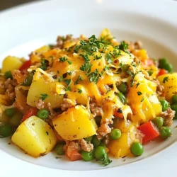 To make a tasty Turkey and Potato Skillet, you need the following ingredients: - 1 lb ground turkey - 3 medium potatoes, diced - 1 medium onion, diced - 2 cloves garlic, minced - 1 bell pepper, diced - 1 cup green beans, trimmed - Spices and seasonings (paprika, cumin, salt, pepper) - Olive oil - Garnishes (fresh parsley, cheddar cheese) Each ingredient plays a key role in creating a balanced dish. The ground turkey adds protein, while potatoes give the meal a hearty base. The onions and garlic provide a strong flavor. You can choose any color of bell pepper for sweetness. Green beans add crunch and color, making the skillet more appealing. Using fresh herbs like parsley brightens the dish. If you want a creamier texture, sprinkle some cheddar cheese on top. This mix of flavors and textures makes the Turkey and Potato Skillet a delightful meal for any family gathering. {{ingredient_image_1}} First, heat 2 tablespoons of olive oil in a large skillet over medium heat. Add the diced potatoes to the hot oil. Cook them for about 10 to 12 minutes. Stir them occasionally to avoid sticking. The potatoes will start to turn golden and become tender. You know they are ready when they are soft and slightly crispy. While the potatoes cook, grab another pan. Heat the remaining tablespoon of olive oil over medium heat. Add 1 pound of ground turkey to the pan. Break the turkey apart using a spatula. Cook it until it turns brown and is no longer pink. This takes about 5 to 7 minutes. Once the turkey is cooked, add 1 diced onion, 2 minced garlic cloves, and 1 diced bell pepper. Sauté these for 5 minutes until they soften. Next, add 1 cup of trimmed green beans to the turkey mixture. Season it with 1 teaspoon of paprika, 1/2 teaspoon of cumin, 1/2 teaspoon of salt, and 1/4 teaspoon of black pepper. Stir everything well to mix the flavors. Once the potatoes are cooked, add them to the skillet with the turkey and vegetables. Gently fold everything together. Let it cook for another 2 to 3 minutes to allow the flavors to meld. If you like, sprinkle grated cheddar cheese on top, cover the skillet, and let the cheese melt for a minute. Enjoy your meal! To get perfectly cooked potatoes, follow these tips: - Choose the right potato: Use Yukon Gold or red potatoes. They hold up well. - Dice evenly: Cut potatoes into similar-sized pieces. This helps them cook evenly. - Don’t overcrowd the pan: Give the potatoes space in the skillet. This helps them brown nicely. For browning turkey well, consider these points: - Use medium heat: This allows the turkey to brown without burning. - Break it apart: Use a spatula to crumble the turkey as it cooks. It helps it brown evenly. - Don’t rush it: Let the turkey cook until there’s no pink. This adds flavor. To boost flavor, try these spices and herbs: - Add paprika: It gives a warm and smoky note. - Use cumin: This spice adds earthiness. - Fresh herbs: Toss in parsley for a fresh finish. For a creamy touch, consider using cheese: - Cheddar cheese: Sprinkle it on top before serving. It melts beautifully and adds richness. Pair this dish with simple sides: - Green salad: A fresh salad balances the meal well. - Bread: Serve with crusty bread for a filling meal. For a fun presentation, try these ideas: - Layering: Serve in bowls with the turkey and potatoes on the bottom. - Garnish: Top with parsley for color. You can also add some extra cheese. Pro Tips Use Fresh Ingredients: Fresh vegetables and herbs can enhance the flavor of your dish significantly. Opt for seasonal produce whenever possible. Cook Potatoes Until Crispy: Allow the potatoes to get a nice golden crust for added texture and flavor. Don't rush the cooking process! Season Generously: Taste as you go and adjust the seasoning. A little extra salt or spices can elevate the entire dish. Let the Flavors Meld: After combining all ingredients, allow them to cook together for a few minutes. This will help the flavors to blend beautifully. {{image_2}} You can switch up the meat in this dish. Ground chicken or beef works well. If you prefer plant-based meals, try using lentils or crumbled tempeh. For veggies, you can mix in carrots, zucchini, or corn. The key is to use fresh and colorful options. This keeps the dish exciting and packed with nutrients. If you're watching carbs, use cauliflower instead of potatoes. You can also skip the cheese for a dairy-free version. Many plant-based cheese options exist today. For a gluten-free meal, this recipe is already safe. Just ensure your spices and other ingredients are gluten-free. Want more heat? Add diced jalapeños or a splash of hot sauce. You can also sprinkle red pepper flakes on top before serving. If you need a milder taste, skip the hot stuff. Adding a bit of honey can balance the heat and give a sweet flavor. To store leftovers, let them cool completely first. Place the Turkey and Potato Skillet in an airtight container. This keeps the meal fresh and tasty. I recommend using glass or BPA-free plastic containers. These materials help preserve flavors well. Make sure to seal the container tightly to avoid any air leaks. If you want to freeze the skillet, portion it into smaller servings. Use freezer-safe bags or containers. This makes reheating easier. When you’re ready to eat, thaw it in the fridge overnight. For best flavor, reheat on the stove over low heat. Stir often to ensure even warming. You can also use the microwave, but stir halfway through. In the fridge, your Turkey and Potato Skillet stays good for about 3 to 4 days. Check for any signs of spoilage. Look for off smells or mold. If it smells sour or looks strange, it's best to toss it. Trust your senses here; they keep you safe! It takes about 10 minutes to prep and 20 minutes to cook. So, you can enjoy this dish in just 30 minutes. Yes, you can use sweet potatoes. They will add a nice sweetness and extra nutrition. You can use ground chicken, beef, or plant-based meats. Each option will change the flavor a bit. Yes, this dish is healthy. It has lean protein, veggies, and whole potatoes. Plus, it’s low in fat if you use less oil. Absolutely! You can prep the veggies and cook the turkey in advance. Just store them in the fridge. When ready, combine everything and heat it up. This Turkey and Potato Skillet is a simple, tasty meal that anyone can make. We covered the main ingredients you need, easy steps to follow, and great tips for better flavor. You also learned how to adapt the dish to your diet and store it safely. Cooking should be fun and rewarding, so don’t shy away from trying new flavors and variations. Enjoy your time in the kitchen and savor this meal with your loved ones!