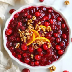 To make a delightful whole berry cranberry sauce, gather these simple ingredients: - 12 ounces fresh cranberries - 1 cup orange juice (freshly squeezed if possible) - 1 cup sugar - 1/2 teaspoon ground cinnamon - 1/4 teaspoon ground ginger - Zest of 1 orange - 1/2 cup chopped walnuts (optional) - Pinch of salt These ingredients create a bright and flavorful sauce. The fresh cranberries shine with the sweet and tart orange juice. You can personalize your cranberry sauce with optional additions. Consider adding: - Chopped walnuts for crunch - Pecans for a different nutty taste - Dried fruits like raisins or apricots for sweetness These extras can enhance the flavor and texture. They also add a nice twist to the classic recipe. When choosing fresh cranberries, look for these signs: - Bright, vibrant color - Firm texture without bruises - No soft or wrinkled berries You can also give them a gentle shake. If they bounce, they are fresh. Fresh cranberries are the key to a tasty sauce. Enjoy making your dish with these tips! {{ingredient_image_1}} To start, rinse 12 ounces of fresh cranberries under cold water. Toss out any bruised or overripe ones. Place your clean cranberries in a medium saucepan. Add 1 cup of orange juice and 1 cup of sugar. Freshly squeezed orange juice gives the best flavor. Stir gently as you heat the mixture on medium. This helps the sugar dissolve well. When the mixture starts to simmer, lower the heat to low. Now, add 1/2 teaspoon of ground cinnamon, 1/4 teaspoon of ground ginger, the zest of 1 orange, and a pinch of salt. Let this simmer for about 10 to 15 minutes. You’ll see the cranberries burst, thickening the sauce. If you want a nutty crunch, add 1/2 cup of chopped walnuts during the last 5 minutes of cooking. This adds a great texture and taste. Once you finish cooking, remove the sauce from the heat. Let it cool for a bit. As it cools, it will thicken even more. Transfer the sauce to a serving dish or an airtight container. You can serve it warm or cold, depending on your taste. This cranberry sauce pairs wonderfully with turkey or ham. Enjoy the sweet-tart flavor and the festive touch it brings to your holiday table! When making cranberry sauce, avoid using overripe or bruised berries. Rinse your cranberries well. This step gets rid of dirt and ensures freshness. Don't skip the simmering time, as this helps the cranberries burst. Stir often to prevent sticking and burning. Lastly, taste the sauce before serving. You might want to add more sugar or spices to suit your taste. You can easily change the flavor of your cranberry sauce. Adding spices can elevate your dish. Ground cinnamon and ginger add warmth and depth. If you want a citrus kick, include more orange zest. For a crunchy texture, stir in chopped walnuts during the last five minutes of cooking. You can also try adding apples or pears for a fruity twist. Whole berry cranberry sauce pairs well with many dishes. Serve it with turkey for a classic holiday meal. It also goes great on ham or roast chicken. For a unique snack, try it on toast with cream cheese. If you love cheese, serve it with a cheese platter. You can even mix it into yogurt for a tasty breakfast treat. Pro Tips Freshness Matters: Use fresh cranberries for the best flavor and texture. Avoid any that are soft or have blemishes. Adjust Sweetness: Depending on your preference, you can reduce the sugar or substitute it with honey or maple syrup for a different flavor profile. Flavor Boost: Consider adding a splash of vanilla extract or a few cloves for an extra layer of warmth in the sauce. Storage Tips: This sauce can be made ahead of time and stored in the refrigerator for up to a week, making it perfect for holiday prep! {{image_2}} You can mix cranberries with many fruits for new flavors. Apples and pears add sweetness. Pineapple gives a tropical twist. You can also add spices like nutmeg or allspice. These spices can enhance the warmth of the sauce. Try adding a splash of brandy for a festive kick. Each pairing brings something special to the table. If you want to cut sugar, use honey or maple syrup. These natural sweeteners add a rich flavor. You can also try agave nectar for a milder taste. When you use these options, start with less. Taste the sauce as you go. Each sweetener changes the taste, so find your favorite. This recipe is already vegan! It uses simple, plant-based ingredients. The sugar can be replaced with any vegan sweetener. Just avoid honey to keep it vegan. You can also use coconut sugar for a deeper flavor. This way, everyone can enjoy the sauce at your holiday meal! Make sure to let your cranberry sauce cool before storing it. Use an airtight container to keep it fresh. Store it in the fridge for up to one week. If you plan to keep it longer, freezing is a great option. Always label your container with the date for easy tracking. To freeze your sauce, pour it into a freezer-safe container. Leave some space at the top for expansion. You can freeze it for up to six months. Thaw it in the fridge overnight before using. This keeps the flavor and texture nice. Reheating is simple. Just warm it in a saucepan over low heat. Stir it gently until it’s heated through. You can add a splash of orange juice to refresh the flavor. If it’s too thick, add a bit of water or juice to loosen it up. Homemade cranberry sauce lasts about one to two weeks in the fridge. Store it in an airtight container. Always check for any signs of spoilage before using it. If it smells off or looks different, toss it out. Yes, you can use frozen cranberries. They work well in this recipe. Just rinse them under cold water before use. Frozen cranberries may take a bit longer to cook. Keep an eye on the sauce as it thickens. Whole berry sauce has pieces of cranberries and a chunky texture. Jellied sauce is smooth and made by straining cranberries. Whole berry sauce offers more flavor and nutrition. Jellied sauce often has added preservatives and lacks fresh taste. Making whole berry cranberry sauce is simple and fun. We discussed ingredients, preparation steps, and cooking tips. You learned how to avoid common mistakes and customize flavors. Plus, we explored tasty variations and storage methods. Enjoy this sauce with meals, and share it with friends. Fresh, homemade cranberry sauce brings joy to any table. Get creative with your own twists, and don’t hesitate to experiment. Your efforts will make every holiday meal special.