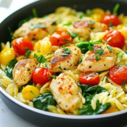 - 2 tablespoons olive oil - 1 lb chicken breast, cut into bite-sized pieces - 1 tablespoon Cajun seasoning - 1 small onion, finely chopped - 3 cloves garlic, minced - 1 cup orzo pasta - 4 cups chicken broth - 1 cup heavy cream - 1 cup grated Parmesan cheese - 1 cup cherry tomatoes, halved - 2 cups fresh spinach - Salt and pepper to taste - Chopped parsley for garnish In this recipe, the ingredients work together to create a tasty dish. The olive oil adds flavor and helps cook the chicken. The chicken breast gives protein, while Cajun seasoning brings a kick. The onion and garlic add depth to the dish. Orzo pasta acts as the base and soaks up all the flavors. Chicken broth keeps the dish moist, and heavy cream makes it rich. Parmesan cheese adds a nice cheesy touch. Cherry tomatoes and fresh spinach add color and freshness. Salt and pepper are key for taste, while parsley makes a pretty garnish. - Large pot - Cutting board - Knife - Measuring cups and spoons - Stirring spoon Using the right tools makes cooking fun and easy. A large pot helps cook everything together. A cutting board and knife are essential for prepping veggies and chicken. Measuring cups and spoons help you add the right amounts. Lastly, a stirring spoon mixes all the goodness together. {{ingredient_image_1}} First, heat 2 tablespoons of olive oil in a large pot over medium-high heat. This oil will give your chicken a nice, crisp finish. Next, add 1 pound of chicken breast, cut into bite-sized pieces. Sprinkle 1 tablespoon of Cajun seasoning over the chicken. Cook it until golden brown and fully cooked, about 5 to 7 minutes. Once done, take the chicken out and set it aside. In the same pot, add the finely chopped onion. Cook it until it turns translucent, which takes about 3 to 4 minutes. This step builds a great base flavor. After that, mix in 3 minced garlic cloves. Cook the garlic for 1 minute to release its aroma. This adds a wonderful depth to your dish. Now, it's time to add the orzo pasta. Pour in 1 cup of orzo and mix it well to coat in the oil and flavors left in the pot. Next, add 4 cups of chicken broth. Bring the mixture to a simmer. Reduce the heat to medium-low, cover, and cook for about 10 minutes. Stir occasionally until the orzo is al dente. Once the orzo is ready, stir in 1 cup of heavy cream and 1 cup of grated Parmesan cheese. Mix until well combined. Then, add back the cooked chicken, 1 cup of halved cherry tomatoes, and 2 cups of fresh spinach. Let everything cook together for an additional 5 minutes. This melds all the flavors beautifully. Finally, season with salt and pepper to taste. If the dish is too thick, add a splash of chicken broth or cream to loosen it up. Garnish with chopped parsley before serving for that extra touch. To make the sauce creamy, start with the right amount of heavy cream and broth. I recommend using one cup of heavy cream for richness. If the sauce feels too thick, add a bit more chicken broth. This keeps it smooth. You want a nice balance. If it's too thin, let it simmer uncovered for a few minutes. Cooking orzo is simple. Cook it in the broth for about ten minutes. Stir often to prevent sticking. You want it to be al dente, which means it should still have a little bite. If it absorbs too much liquid, add a splash of broth. This keeps the orzo tender and flavorful. Cajun seasoning makes this dish pop. Start with one tablespoon, then taste. If you want more heat, add a bit more. Everyone's spice level is different. You can also mix in other spices like paprika or cayenne. They add layers of flavor. Feel free to experiment and make it your own! Pro Tips Season Your Chicken Well: Make sure to coat the chicken pieces generously with Cajun seasoning for maximum flavor. Don’t Overcook the Orzo: Keep an eye on the orzo as it cooks; you want it al dente for the best texture in your dish. Adjust the Creaminess: If you prefer a creamier sauce, feel free to add more heavy cream or Parmesan cheese to taste. Add a Kick: For an extra spicy flavor, consider adding a pinch of cayenne pepper or crushed red pepper flakes. {{image_2}} You can switch the chicken for shrimp or sausage. Shrimp cooks fast and adds a nice flavor. Just toss it in after the veggies. Sausage gives a hearty taste. Cut it into slices and brown it with the onions. Add bell peppers, zucchini, or mushrooms for more flavor and nutrition. Bell peppers bring sweetness, while zucchini adds a nice crunch. Chop them up and sauté with the onion. Mushrooms give a rich taste. Mix them in with the garlic for a savory boost. Want something lighter? Use low-fat cream instead of heavy cream. This keeps it creamy but cuts calories. You can also swap regular orzo for whole wheat orzo. Whole wheat adds fiber and a nutty flavor. These little changes make the dish healthier without losing taste. To store leftovers, place the One-Pot Cajun Chicken Alfredo Orzo in an airtight container. Make sure it cools down first. This method keeps the dish fresh for up to three days in the fridge. When you're ready to eat, just take out what you need. To reheat, I suggest using the stovetop. Place the orzo in a pot over low heat. Add a splash of chicken broth or cream to keep it creamy. Stir it often until it's warm. This method helps keep the flavors intact and avoids dryness. If you want to freeze this dish, let it cool completely first. Then, transfer it to a freezer-safe container. It can last up to three months in the freezer. When you're ready to enjoy it, thaw it overnight in the fridge. Reheat it on the stovetop as mentioned above for best results. Making this dish takes about 30 minutes. You will spend 10 minutes prepping the ingredients. Cooking the dish takes around 20 minutes. It’s quick and perfect for a busy night! Yes, you can make this recipe ahead of time. Cook the dish as usual, then cool it down. Store it in an airtight container in the fridge. It keeps well for up to three days. Just reheat it on the stove or in the microwave. Add a splash of broth to keep it creamy. Absolutely! To make it vegetarian, you can swap the chicken for firm tofu or chickpeas. Use vegetable broth instead of chicken broth. You can also add more veggies like bell peppers or zucchini. This way, you keep the flavors bright and delicious! This blog post explored how to make One-Pot Cajun Chicken Alfredo Orzo. We covered key ingredients like olive oil, chicken breast, and Cajun seasoning. You learned about essential equipment and step-by-step cooking methods. In conclusion, this dish is a great blend of flavors and textures. You can mix it up with different proteins or veggies. Follow the tips for delicious results. Enjoy cooking this easy and tasty meal!
