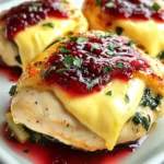 To make Cranberry Brie Stuffed Chicken, you need a few key ingredients. Here’s what you’ll need: - 4 boneless, skinless chicken breasts - 4 ounces brie cheese, rind removed and cut into slices - 1 cup cranberry sauce (homemade or store-bought) - 1 teaspoon garlic powder - 1 teaspoon dried thyme - 1 teaspoon salt - ½ teaspoon black pepper - 2 tablespoons olive oil - 1 cup fresh spinach (optional) - 1 tablespoon fresh parsley, chopped (for garnish) Each ingredient plays a role in the dish. The chicken breasts serve as a tasty pocket for the filling. Brie cheese adds a creamy texture and rich flavor. Cranberry sauce brings sweetness and tartness. The seasonings enhance the overall taste, making each bite special. Olive oil helps with cooking and adds flavor. Fresh spinach is optional but adds a nice color and health boost. The chopped parsley not only looks great but adds freshness to the dish. Make sure to gather everything before you start cooking. Having all your ingredients ready makes the process smooth and fun. {{ingredient_image_1}} - Prepping the chicken breasts: Start by laying the chicken breasts on a flat surface. Cover them with plastic wrap or parchment paper. Use a meat mallet or rolling pin to gently pound the chicken. Aim for about ½ inch thick. This helps the chicken cook evenly. - Mixing seasonings: In a small bowl, combine garlic powder, dried thyme, salt, and black pepper. Mix well. Rub this spice blend over both sides of the chicken breasts. This step adds great flavor. - Stuffing the chicken: Lay sliced brie cheese on one half of each chicken breast. Top with a spoonful of cranberry sauce. If you like, add fresh spinach for extra color and nutrition. Carefully fold the other half of the chicken over the filling. Secure it with toothpicks if needed. - Searing the stuffed chicken: Heat olive oil in a large oven-proof skillet over medium-high heat. Once hot, add the stuffed chicken breasts. Sear them for about 3-4 minutes on each side until they turn golden brown. This step adds a nice crust and flavor. - Baking in the oven: Transfer the skillet to the preheated oven at 375°F (190°C). Bake the chicken for about 20-25 minutes. The chicken is done when it reaches an internal temperature of 165°F (75°C). Use a meat thermometer for accuracy. - Resting and garnishing: After baking, carefully remove the skillet from the oven. Let the chicken rest for about 5 minutes. This helps the juices redistribute. Garnish with fresh parsley before serving. This adds a fresh touch and bright color to your dish. To ensure the chicken is cooked thoroughly, always check the internal temperature. Use a meat thermometer. The chicken should reach 165°F (75°C). This step keeps your meal safe and tasty. To prevent the filling from leaking, fold the chicken carefully. Make sure the edges seal well. You can use toothpicks to hold it together if needed. This way, all those yummy flavors stay inside. Choosing the best brie cheese is key. Look for brie that feels soft and creamy. The rind should be white and slightly bloomed. This helps create a rich and gooey filling. When it comes to cranberry sauce, homemade is great but store-bought works too. Homemade sauce gives you control over the sweetness. If you’re short on time, a good quality store-bought option saves you effort. Either choice adds a nice tartness to the dish. Pro Tips Use Fresh Ingredients: Always opt for fresh spinach and high-quality cranberry sauce for the best flavor. Don’t Overstuff: Be careful not to overfill the chicken breasts to prevent spillage during cooking. Rest the Chicken: Allow the chicken to rest for at least 5 minutes after baking to keep it juicy and tender. Experiment with Herbs: Feel free to experiment with different herbs, such as rosemary or sage, to enhance the flavor profile. {{image_2}} You can switch up the cheese in this dish. If you want a sharper taste, try goat cheese or cheddar. Both will add a nice twist to your meal. For sauces, cranberry sauce is classic, but you can go bold. Consider using a spicy barbecue sauce for a kick. A balsamic glaze is another great option for a sweet touch. Adding toppings can also change the game. Try crushed nuts on top for crunch. A sprinkle of pomegranate seeds adds color and tartness. Grilling this chicken gives it a smoky flavor. Start by marinating the chicken with your spices. Then stuff and grill it for about 6-8 minutes on each side. This method keeps the chicken juicy and adds a nice char. If you prefer a slow cooker, this method is simple and hands-off. Place the stuffed chicken in the slow cooker with a little broth. Cook on low for 4-6 hours or until the chicken is tender. This method allows the flavors to meld beautifully. To keep your Cranberry Brie Stuffed Chicken fresh, follow these simple steps. First, let the chicken cool down to room temperature. Then, wrap each piece in plastic wrap or place it in an airtight container. Store the chicken in the fridge for up to three days. For longer storage, consider freezing it. Place the cooled chicken in a freezer-safe bag. Remove as much air as possible before sealing. You can freeze it for up to three months. Just remember to label the bag with the date. When you want to enjoy your leftovers, reheating is key. The best method is to use the oven. Preheat your oven to 350°F (175°C). Place the chicken in a baking dish and cover it with foil. Heat it for about 15-20 minutes, or until it's warm inside. You can also use a microwave for a quicker option. Place the chicken on a microwave-safe plate and cover it loosely. Heat it in short bursts, about 1-2 minutes at a time, checking frequently. Just make sure it heats through without drying out. Enjoy your tasty meal again! Can I use chicken thighs instead of breasts? Yes, you can use chicken thighs. Thighs are juicier and add more flavor. Just make sure to adjust cooking time. Thighs may take a bit longer to cook through. What side dishes pair well with Cranberry Brie Stuffed Chicken? Many sides go well with this dish. You can serve it with roasted vegetables or a simple salad. Mashed potatoes or quinoa also work great. These sides balance the rich flavors of the chicken. Can this recipe be made ahead of time? Yes, you can prep this dish ahead. Stuff the chicken and store it in the fridge. You can bake it later when you are ready to eat. Just remember to adjust the cooking time if it's cold from the fridge. This blog post walks you through making Cranberry Brie Stuffed Chicken. With simple steps, you learn how to prep, cook, and serve this dish. You also discover tips for ingredient choices and variations to keep things fresh. Remember to store leftovers properly for later enjoyment. Embrace the fun of cooking and personalize your meals. This dish is versatile and sure to impress anyone at your table. Enjoy every bite, and let your creativity shine in the kitchen!