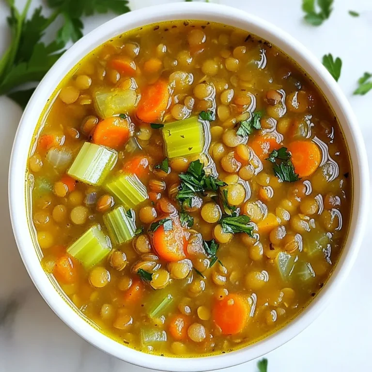 To make a hearty crockpot lentil soup, you will need: - 1 cup green or brown lentils, rinsed - 1 medium onion, chopped - 2 carrots, diced - 2 celery stalks, diced - 3 cloves garlic, minced - 1 can (14 oz) diced tomatoes, with juices - 6 cups vegetable broth - 1 tablespoon olive oil - 1 teaspoon dried thyme - 1 teaspoon cumin - 1 bay leaf - Salt and pepper to taste These ingredients create a rich base for your soup. Lentils are the star, providing protein and fiber. The vegetables add texture and flavor, while spices create warmth. To make your soup even better, consider these garnishes: - Fresh parsley, chopped - Crusty bread on the side - A drizzle of olive oil These garnishes add freshness and enhance the soup's look. Crusty bread is great for dipping! Besides the main spices, you can use these seasonings: - Smoked paprika for a smoky taste - Red pepper flakes for heat - Lemon juice for brightness These seasonings allow you to customize the flavor profile. Experiment with them to find your favorite mix! {{ingredient_image_1}} To start, gather your ingredients. You will need: - 1 cup green or brown lentils, rinsed - 1 medium onion, chopped - 2 carrots, diced - 2 celery stalks, diced - 3 cloves garlic, minced - 1 can (14 oz) diced tomatoes, with juices - 6 cups vegetable broth - 1 tablespoon olive oil - 1 teaspoon dried thyme - 1 teaspoon cumin - 1 bay leaf - Salt and pepper to taste - Fresh parsley, for garnish Once you have everything, wash and chop the veggies. Rinse the lentils under cold water. This step removes dirt and grit. Now, it’s time to build the soup. In your crockpot, add the lentils, onion, carrots, celery, and garlic. Pour in the diced tomatoes with their juices. Next, add the vegetable broth. Drizzle the olive oil over the mix. Sprinkle in thyme, cumin, and place the bay leaf inside. Stir everything together. Make sure the lentils are fully covered by the liquid. Cover the crockpot and set it to low for 6-8 hours or high for 4-5 hours. The lentils should become tender and soft. When the cooking time is up, taste the soup. Add salt and pepper as needed. This is a good time to adjust the flavor. Remember to remove the bay leaf. Ladle the soup into bowls and top with fresh parsley. This adds color and a burst of flavor. Enjoy your hearty and flavorful lentil soup! To make your soup even tastier, try these tips: - Add herbs: Fresh herbs like basil or cilantro can brighten the soup. - Add acid: A splash of lemon juice or vinegar at the end adds a nice zing. - Use smoked spices: Smoked paprika can give a warm, smoky flavor. - Finish with oil: A drizzle of good olive oil before serving adds richness. Here are some best practices to keep in mind: - Rinse lentils: Always rinse lentils before cooking to remove dirt or grit. - Chop veggies small: Smaller pieces cook evenly and blend well in the soup. - Layer flavors: Cook onions and garlic in olive oil before adding to the pot for more depth. - Taste often: Always taste your soup as it cooks and adjust seasoning as needed. Avoid these common mistakes: - Overcooking lentils: Cooking them too long can make them mushy. - Ignoring salt: Failing to season well can lead to bland soup. - Skipping the bay leaf: This simple ingredient adds a lot of flavor. - Not removing the bay leaf: Don't forget to take it out before serving! Pro Tips Soak Your Lentils: Soaking lentils for a few hours can help reduce cooking time and improve their texture. Customize Your Veggies: Feel free to add other vegetables like bell peppers or zucchini for added flavor and nutrients. Spice it Up: Experiment with different spices, such as smoked paprika or chili powder, for a unique twist on the soup. Make it Creamy: For a creamier texture, use an immersion blender to partially blend the soup before serving. {{image_2}} You can make your Crockpot lentil soup even better by adding more veggies or protein. Spinach, kale, or bell peppers work great. They add color and nutrition without much effort. Just toss them in during the last hour of cooking. If you want protein, try adding some cooked sausage, chicken, or tofu. These options give your soup a hearty boost. Just remember to adjust the broth amount to keep the soup balanced. Love some heat? You can easily make a spicy version of this soup. Add red pepper flakes or diced jalapeños to the mix. Start with half a teaspoon of red pepper flakes and increase based on your taste. Another great option is to add a splash of hot sauce just before serving. This gives your soup a nice kick without overpowering the other flavors. Both vegan and vegetarian versions of this recipe are simple. The base of the soup is already vegan since it uses vegetable broth and no animal products. For a vegetarian twist, you can add dairy. A splash of cream or some cheese can make it rich and creamy. If you want to keep it vegan, just stick with the fresh parsley as a garnish! To store leftover lentil soup, let it cool first. Transfer it to an airtight container. Seal it tightly and place it in the fridge. The soup will stay fresh for about three to five days. Make sure to label the container with the date. You can freeze lentil soup for later. Use freezer-safe containers or bags for this. Fill the containers, leaving some space for expansion. Seal them tight and write the date on each. The soup can last in the freezer for up to three months. When you are ready to eat the soup, you can reheat it easily. For the best taste, thaw it in the fridge overnight if frozen. Heat it on the stove over medium heat, stirring often. If using the microwave, heat it in short bursts, stirring in between. Always check that it is hot all the way through before serving. Yes, you can use different lentils. Green or brown lentils work best for this soup. They hold their shape and add a nice texture. Red lentils can also be used, but they cook faster and become mushy. If you want a thicker soup, red lentils are a good choice. Just adjust the cooking time to avoid overcooking them. To make the soup thicker, you can mash some of the lentils. Use a potato masher or a fork to mash a portion of the soup. This will create a creamy texture. You can also add a tablespoon of cornstarch mixed with water. Stir it in during the last 30 minutes of cooking. Another method is to reduce the amount of broth you add. Lentil soup pairs well with crusty bread or a fresh salad. You can serve it with a side of warm pita for a nice touch. Grilled cheese sandwiches are also a great match. For a bit of crunch, add some croutons on top. Feel free to get creative with your sides! Crockpot lentil soup offers rich flavors and great nutrition. In this post, we explored key ingredients, cooking steps, and helpful tips to create a perfect soup. We also discussed tasty variations and how to store leftovers properly. With this knowledge, you can craft a personal lentil soup experience. Keep experimenting with ingredients and flavors. Enjoy every warm bowl of this comforting dish!