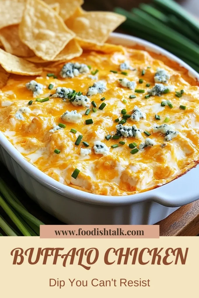Looking for the ultimate Buffalo chicken dip recipe? This creamy buffalo dip blends tender chicken with a spicy cheese dip that everyone will love. Perfect for game day or casual gatherings, this easy buffalo dip is a must-have among chicken dip appetizers. Serve it warm with tortilla chips or veggie sticks for a crowd-pleasing treat. Try it today and save the recipe for your next party! #BuffaloChickenDip #EasyBuffaloDip #ChickenDip #SpicyCheeseDip