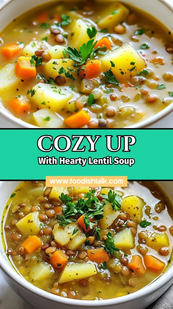 Warm up with our hearty lentil potato soup, the ultimate comfort food soup recipe! This vegan lentil soup recipe combines nutrient-rich lentils and wholesome potatoes for a filling and healthy lentil soup that's super easy to make. Perfect for busy weeknights, this easy potato soup is sure to be a family favorite. Try it today and save for later! #VeganRecipe #SoupLovers #HealthyEating #ComfortFood