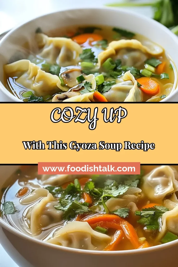 Warm up with a delicious bowl of Japanese gyoza soup! This cozy soup with gyoza features a homemade gyoza broth that perfectly complements tender shiitake mushrooms and fresh veggies. Discover how easy it is to create this warm gyoza soup recipe at home! Perfect for a comforting meal, this dish is sure to impress. Save this recipe for your next cooking adventure! #JapaneseGyozaSoup #GyozaSoupRecipe #CozySoup #HomemadeBroth
