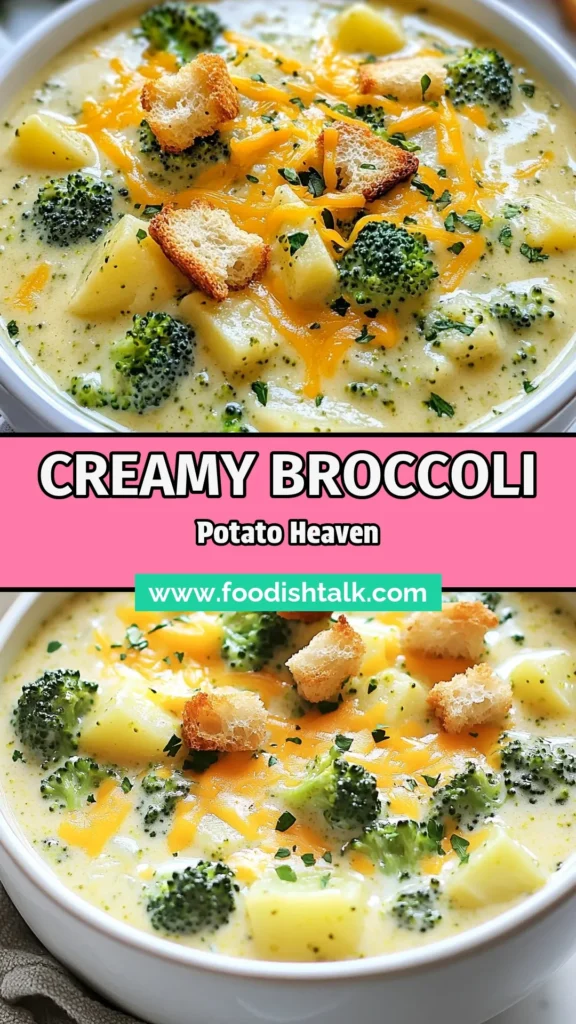 Indulge in this creamy broccoli potato cheese soup, the ultimate comfort food made easy in your crockpot! This crockpot cheese soup recipe combines fresh broccoli, tender potatoes, and rich cheddar for a delightful dish. Enjoy a homemade broccoli cheddar soup that’s healthy and hearty. Perfect for busy days, this easy vegetable soup crockpot recipe is a must-try! Save this healthy potato soup recipe for a warm, tasty meal any time. #CrockpotSoup #HealthyRecipes #BroccoliCheddarSoup #VegetableSoup