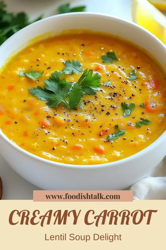 Try this delicious creamy carrot lentil soup recipe that combines the goodness of healthy carrots and red lentils in a rich coconut milk soup. This vegan lentil soup is not only easy to make but also bursting with flavors. Perfect as a comforting meal, this easy carrot soup is sure to impress your family and friends. Save this creamy carrot lentil soup recipe to enjoy a wholesome bowl of goodness any day! #VeganSoup #HealthyEating #LentilSoup #SoupRecipes