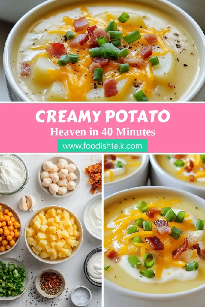 Savor the ultimate comfort food with our loaded potato soup recipe! This creamy potato soup is perfect for chilly days, offering a deliciously cheesy flavor that will warm your soul. Try our vegetarian potato soup alternative featuring crispy chickpeas or indulge in the turkey bacon version for extra heartiness. Don't miss out on this easy, mouthwatering recipe. Save it now for your next cozy night in! #LoadedPotatoSoup #CreamyPotatoRecipes #CheesyPotatoSoup #VegetarianPotatoSoup