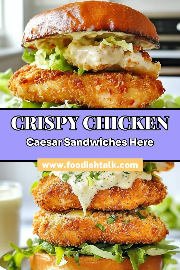 Indulge in a delicious Crispy Chicken Caesar Sandwich that will elevate your lunch game! This Buttermilk Chicken Sandwich features juicy chicken breasts marinated to perfection and coated with crunchy panko breadcrumbs. Serve it with homemade Caesar dressing for a flavor boost. Enjoy this Healthy Chicken Sandwich Recipe any day of the week. Don't miss out—pin this for your next meal idea! #ChickenCaesarSandwich #HealthyRecipes #CrispyChicken #HomemadeDressing