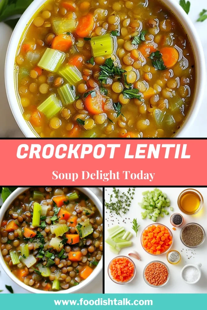 Looking for a simple and satisfying meal? Try this delicious and healthy crockpot lentil soup! Packed with veggies and flavors, this hearty lentil soup recipe is perfect for busy days. Just toss everything into the slow cooker for an easy lentil soup that the whole family will love. Enjoy a bowl of this vegetarian slow cooker soup today! Save this recipe for your next meal! #CrockpotLentilSoup #EasyLentilSoup #HealthyCrockpotRecipes #VegetarianSlowCookerSoup