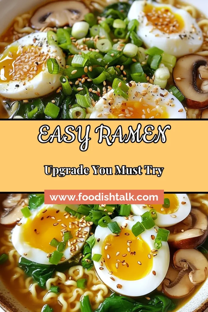 Elevate your meal with this easy Japanese ramen recipe that turns ordinary instant ramen into a savory masterpiece. Discover instant ramen hacks that create a rich ramen broth using shiitake mushrooms and poached eggs for a delicious twist. Perfect for a quick weeknight dinner, this savory ramen with eggs is packed with flavor. Save this recipe for a delicious dining experience tonight! #JapaneseRamenRecipe #InstantRamenHacks #SavoryRamenBroth #EasyRamenWithEggs
