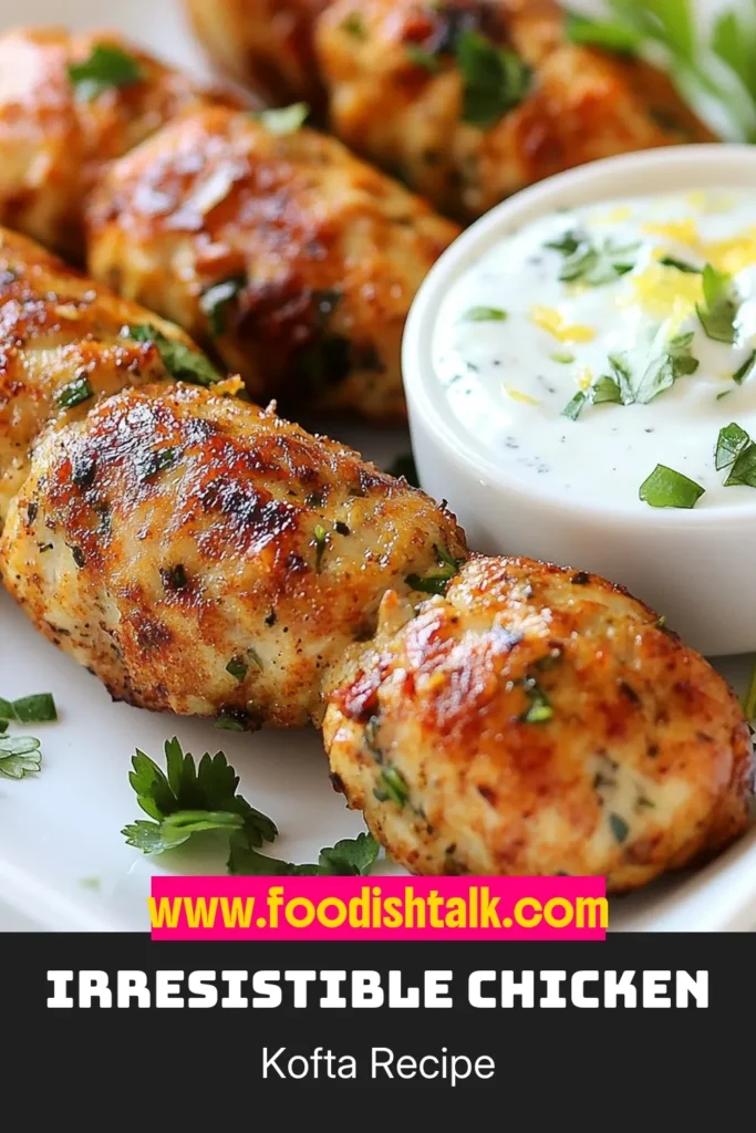 Discover the ultimate Chicken kofta recipe with our Juicy Chicken Kofta paired perfectly with a creamy Garlic yogurt sauce. This easy kofta recipe uses ground chicken and fresh herbs to create delicious kofta that's packed with flavor. Great for weeknight dinners or meal prep! Try this delightful dish today and wow your family. Save this recipe for later! #ChickenKoftaRecipe #JuicyChickenKofta #GarlicYogurtSauce #GroundChickenRecipes