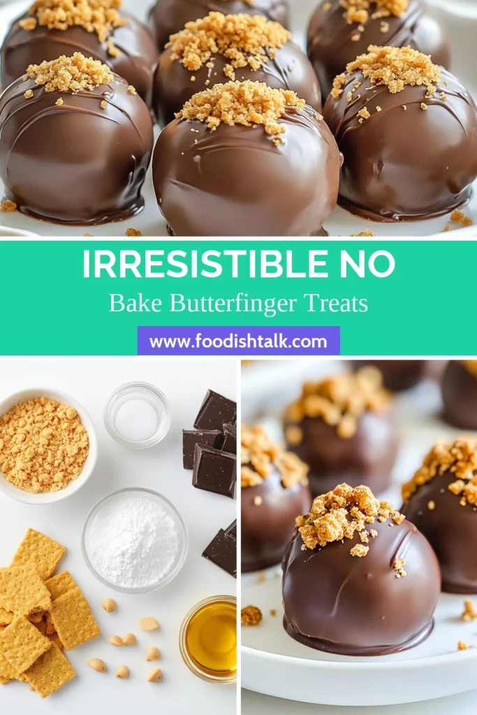 Indulge in these irresistible No-Bake Butterfinger Balls, the ultimate Butterfinger dessert recipe that everyone will love! Quick and easy, this recipe combines crushed Butterfinger candy bars, creamy peanut butter, and graham crackers for a delicious treat. Perfect for parties and dessert cravings, these easy chocolate treats will satisfy your sweet tooth. Try this no bake candy recipe today and get ready for a flavor explosion! Save this recipe now! #NoBakeButterfingerBalls #ButterfingerDessertRecipe #EasyChocolateTreats #NoBakeCandyRecipes