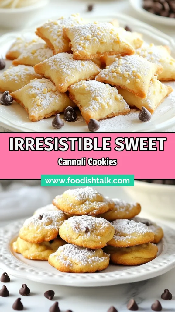 Indulge in these Sweet Cannoli Cookies, the perfect twist on a classic dessert! This easy cookie recipe combines ricotta and mini chocolate chips for a delightful treat. With this Ricotta Cookies Recipe, you'll create mouthwatering Chocolate Chip Cookies that are sure to impress. Bake these delicious cookies in just 30 minutes! Save and share this fantastic Dessert Recipe with Ricotta. #Cookies #Baking #Dessert #RicottaCookies