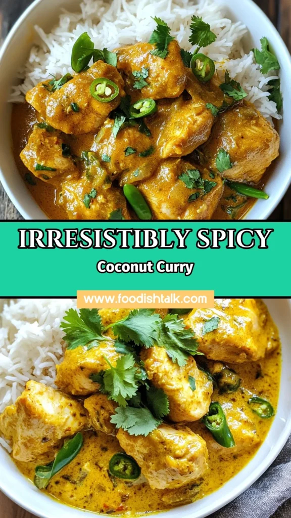 Craving a delicious meal? Try this Easy Indian Chicken Curry with a twist! Our Spicy Coconut Chicken Curry combines tender chicken and rich coconut milk for a creamy, flavorful dish that’s sure to impress. Discover this must-try Chicken Curry Recipe that highlights the magic of Easy Coconut Curry. Perfect for weeknights, this Coconut Milk Recipe offers a taste of Thai Chicken Curry without the fuss. Save this recipe for your next meal! #EasyIndianRecipe #CoconutCurry #ChickenDinner #SpicyCurry