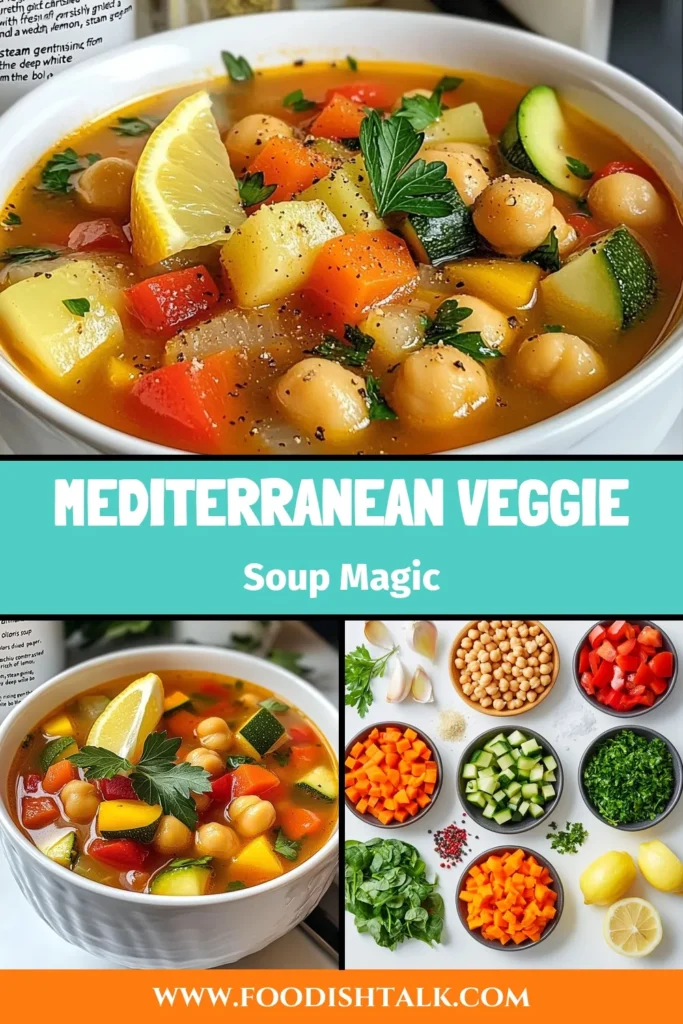 Discover this delicious Mediterranean veggie soup recipe that's packed with nutrients and flavor! Perfect as a healthy vegetable soup, it's a comforting chickpea soup with spinach that is both satisfying and easy to make. This easy Mediterranean soup is vegan and comes together quickly for a nutritious meal. Try this tasty vegan soup recipe today and savor the flavors. Save for later! #MediterraneanVeggieSoup #HealthySoup #VeganRecipes #ChickpeaSoup
