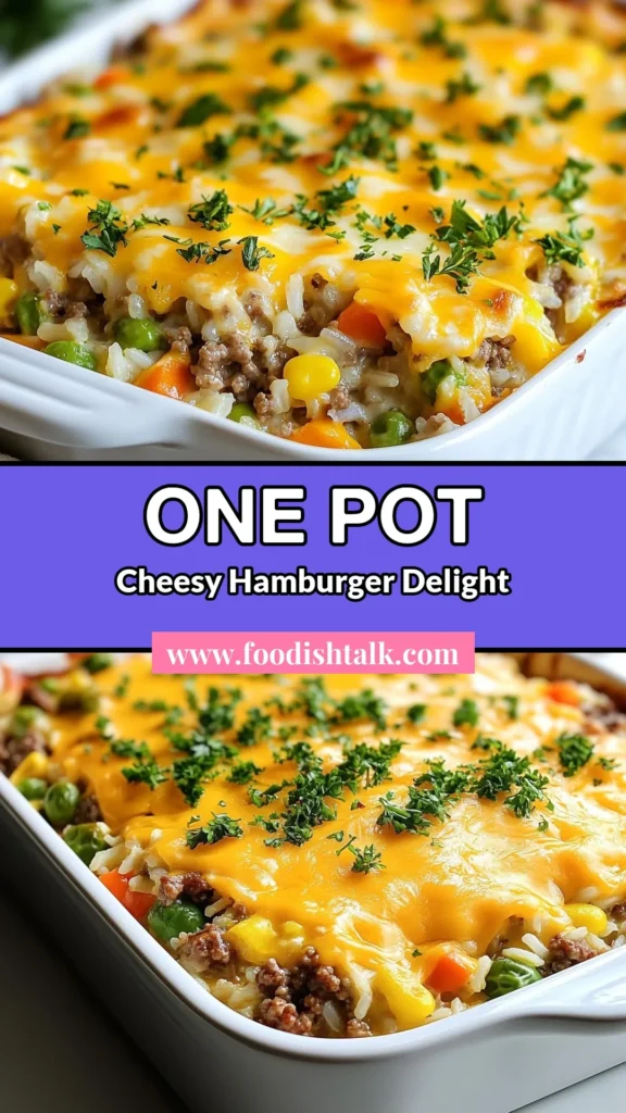 Discover the comfort of Cheesy Hamburger Rice Casserole, a perfect weeknight dinner! This easy rice casserole combines hearty ground beef, tender rice, and gooey cheddar cheese for a satisfying meal. With just one pan, you can whip up this delicious ground beef casserole recipe that's great for the whole family. Try this ultimate cheddar cheese dinner tonight and enjoy a new favorite! Save this recipe now! #CasseroleRecipes #GroundBeef #EasyDinner #CheesyCasserole