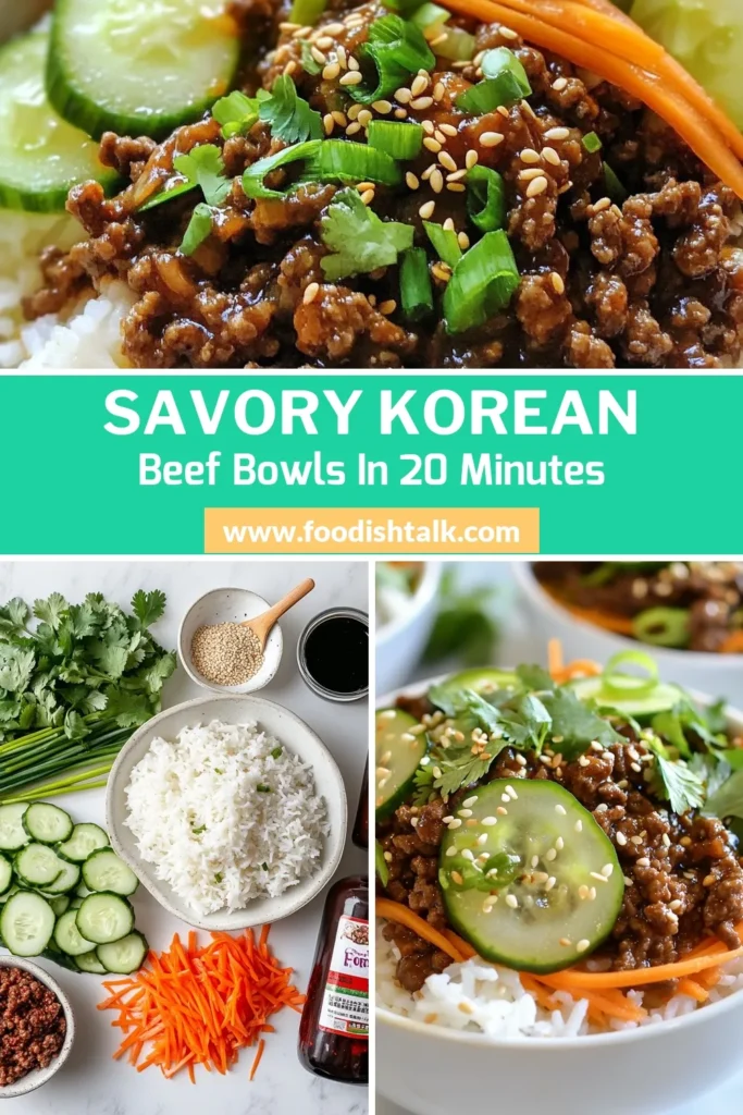 Eager to whip up a delicious meal in no time? Try this Korean beef bowls recipe for an easy Korean dinner that’s bursting with flavor! This quick beef bowl dinner combines juicy ground beef with gochujang for a perfect spice. Ready in just 20 minutes, it’s the ideal sesame oil beef bowl for busy nights. Garnish with fresh veggies and enjoy! Save this easy recipe now! #KoreanBeefBowls #QuickDinner #EasyRecipes #Gochujang